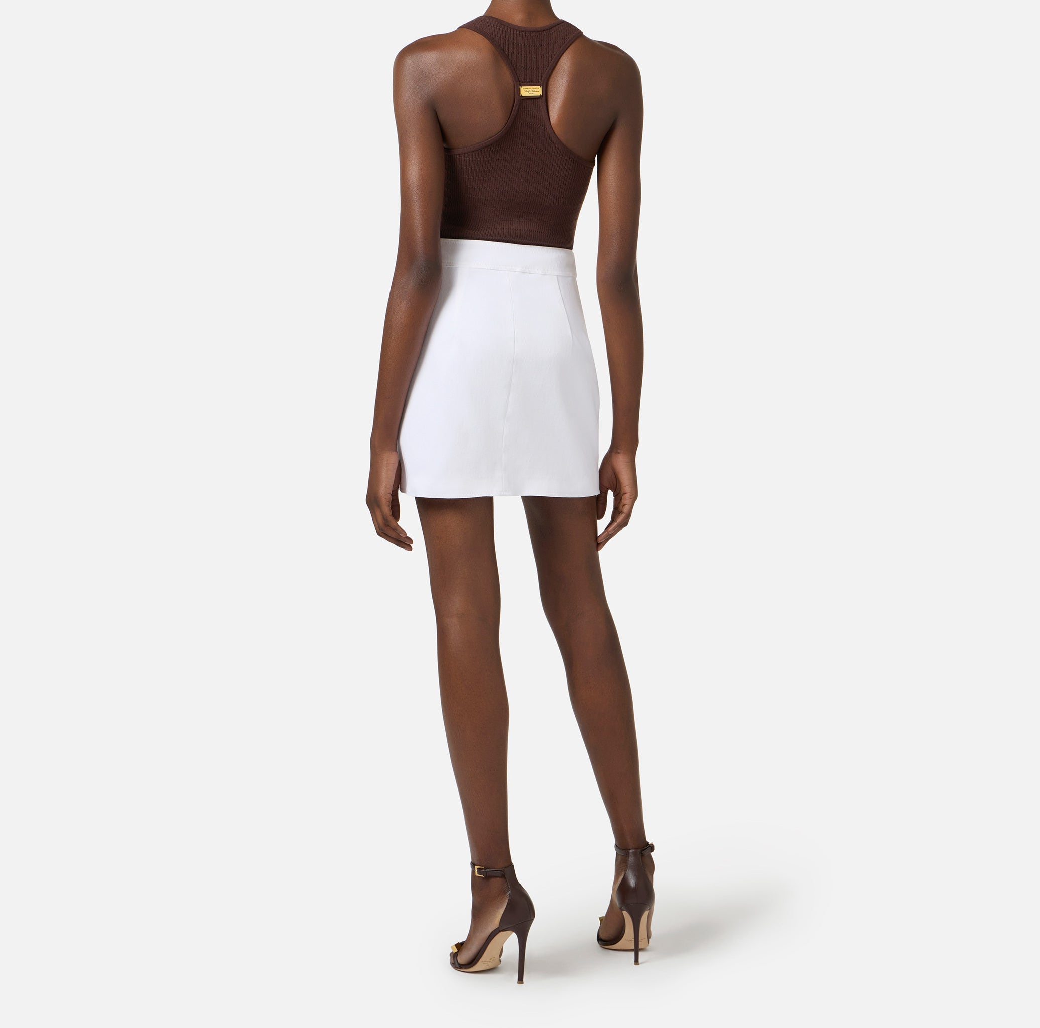 ELISABETTA FRANCHI Top Maglia Costine Micro Trecce-Cacao