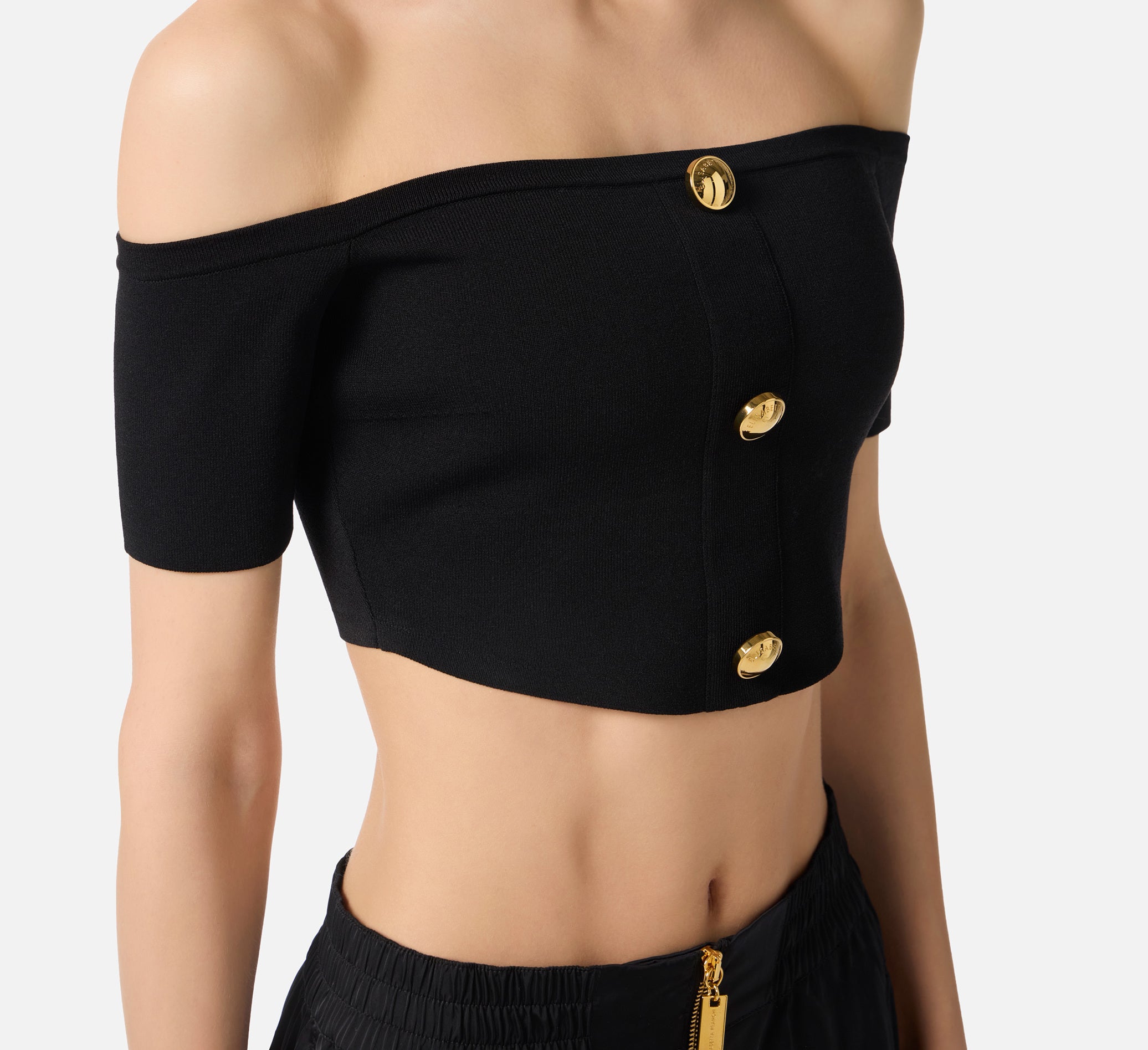ELISABETTA FRANCHI Top Maglia Scollo Barca-Nero
