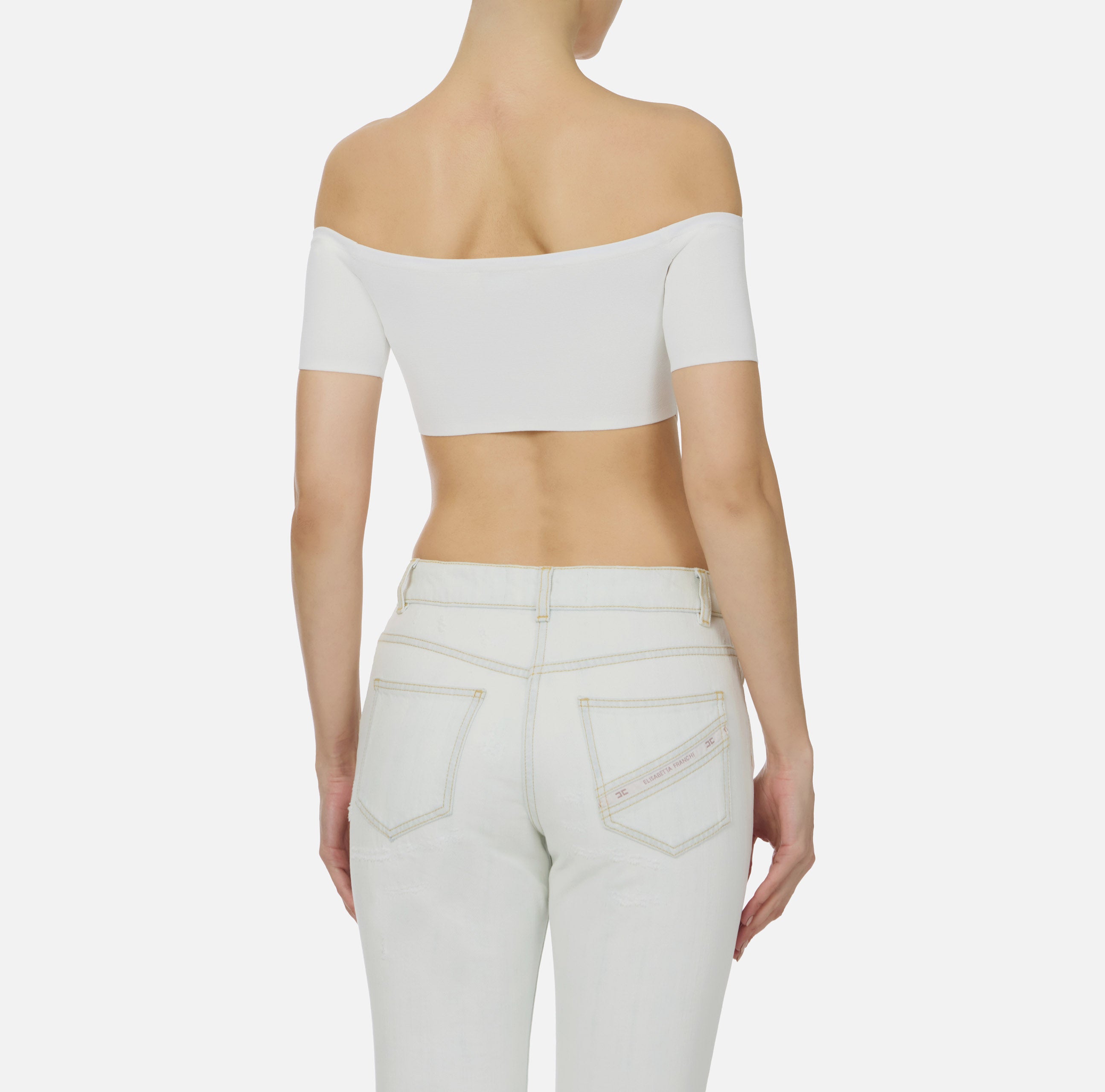ELISABETTA FRANCHI Top Maglia Scollo Barca-Avorio