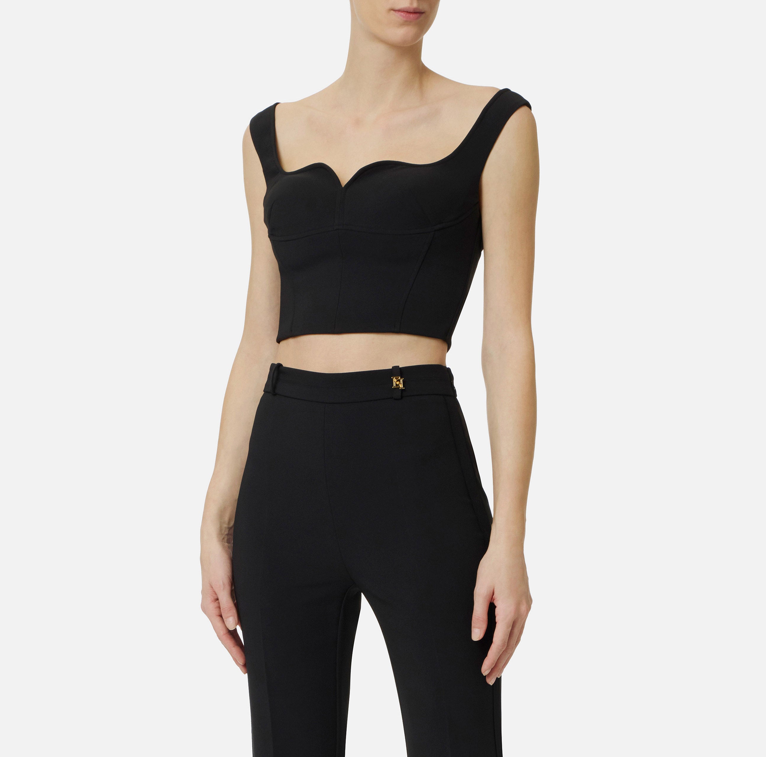 ELISABETTA FRANCHI Top doppio crêpe Stretch Scollo Cuore-Nero