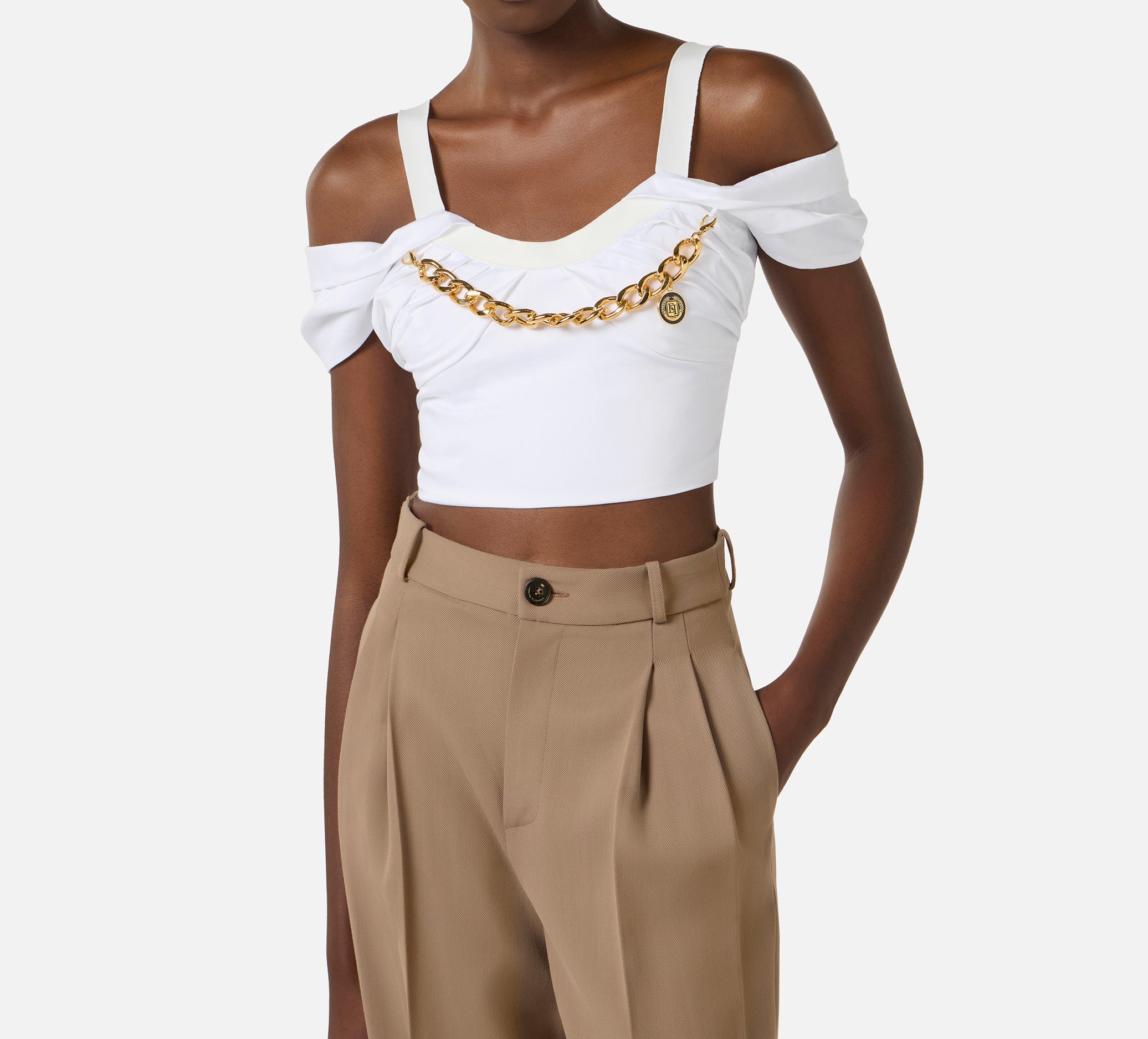 ELISABETTA FRANCHI Top Cotone Catena-Bianco