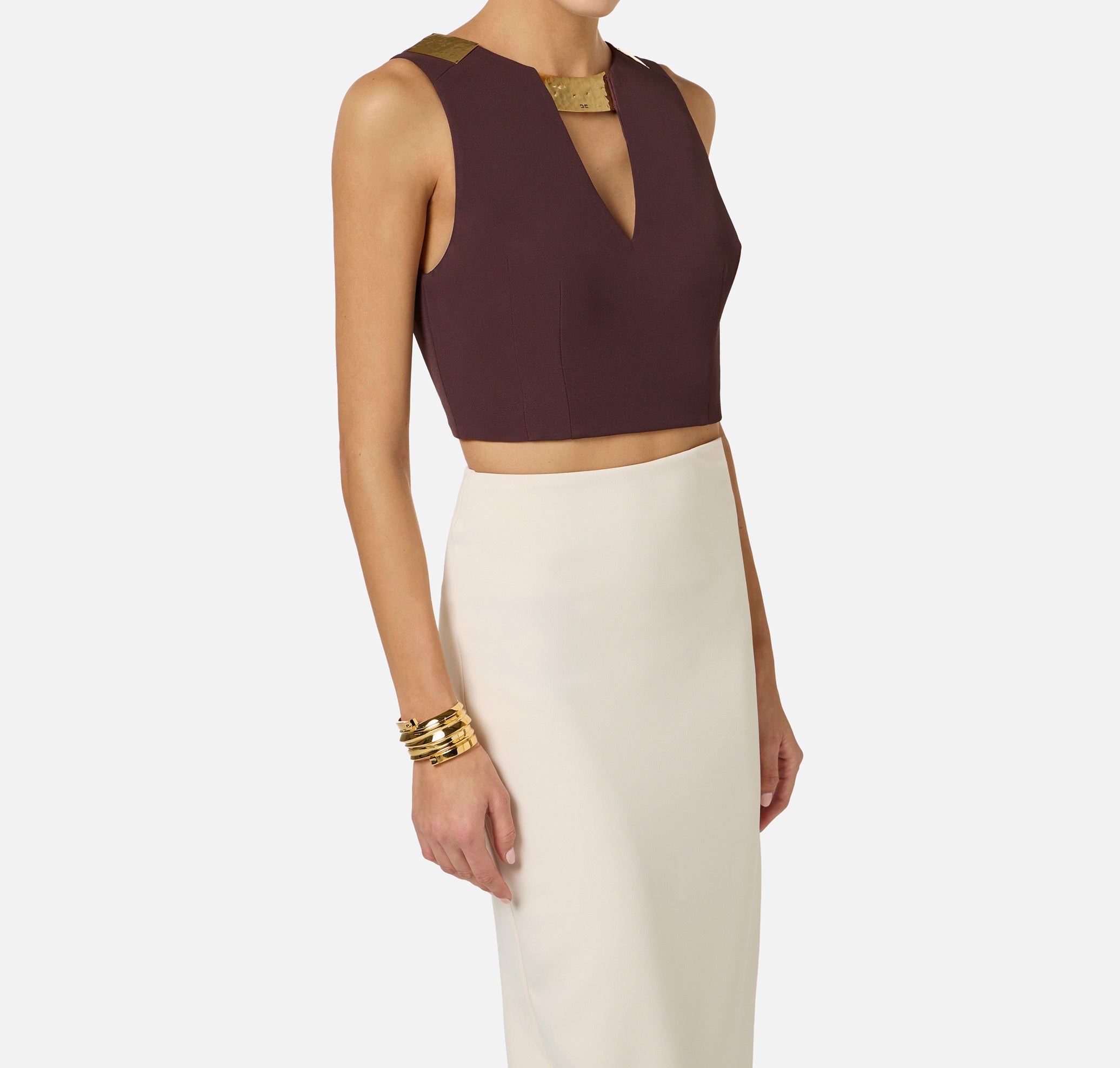 ELISABETTA FRANCHI Top doppio crêpe Placche-Cacao