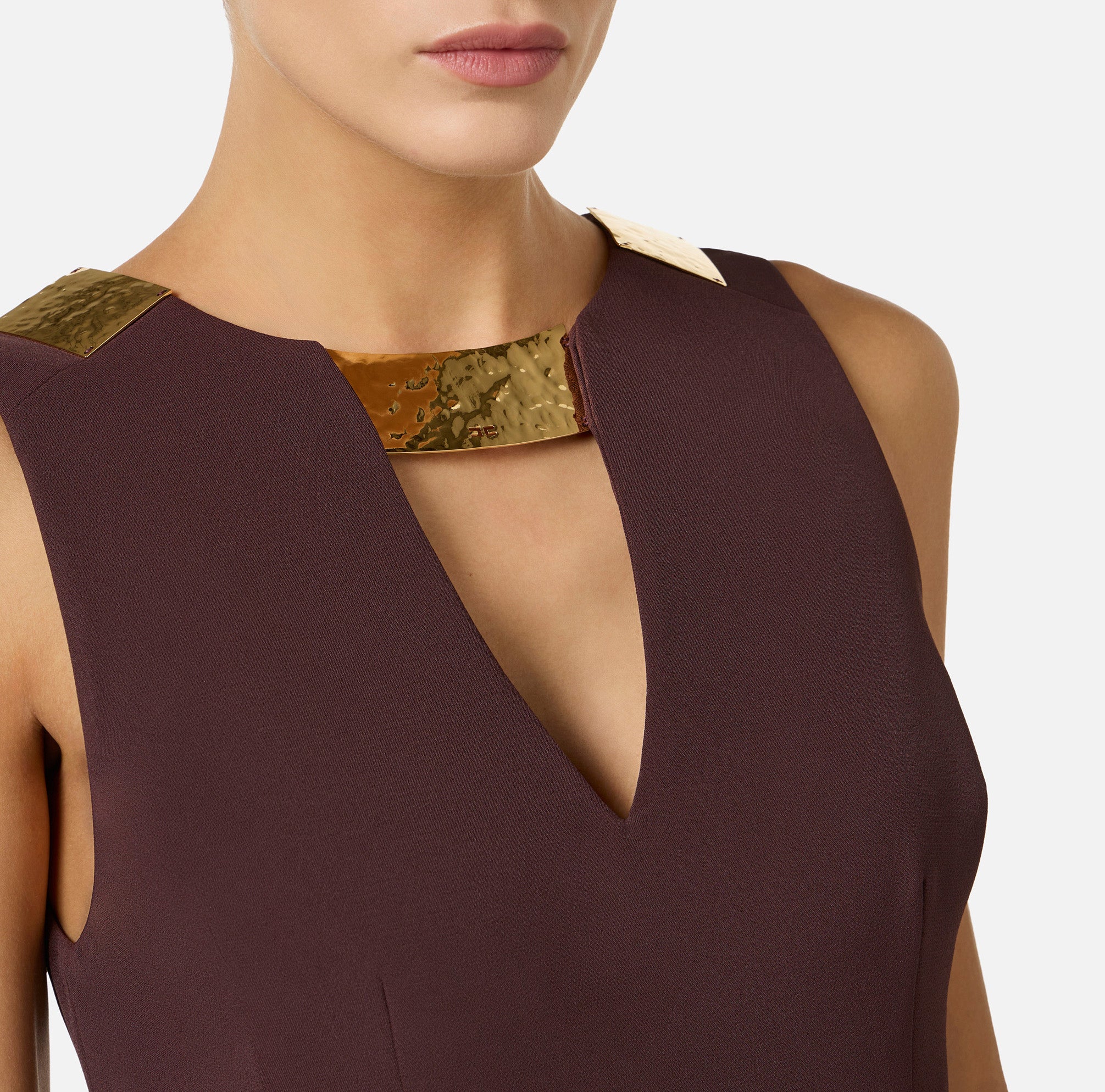 ELISABETTA FRANCHI Top doppio crêpe Placche-Cacao