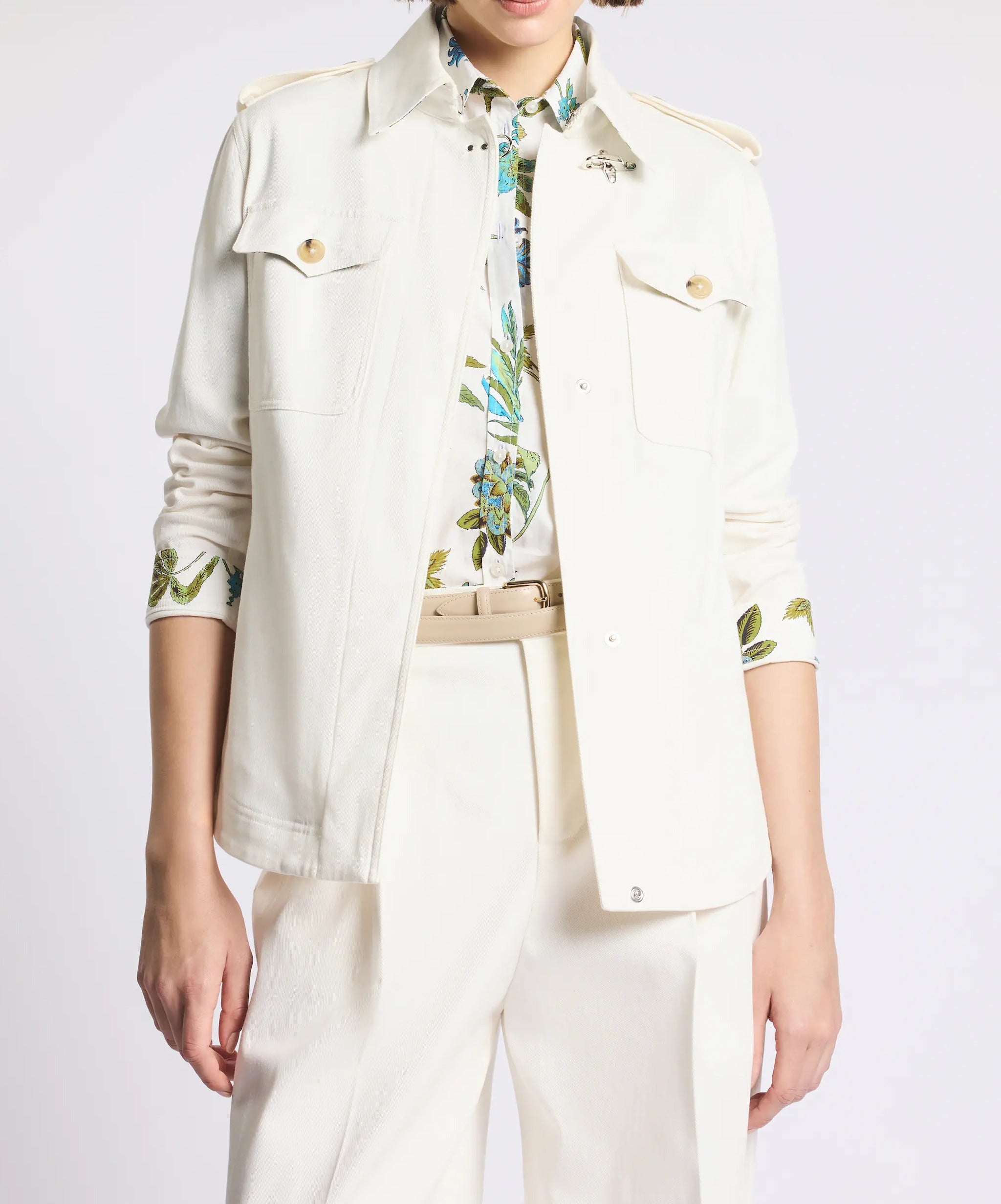 FAY GIACCA CAMICIA Donna Drill di Cotone-Panna