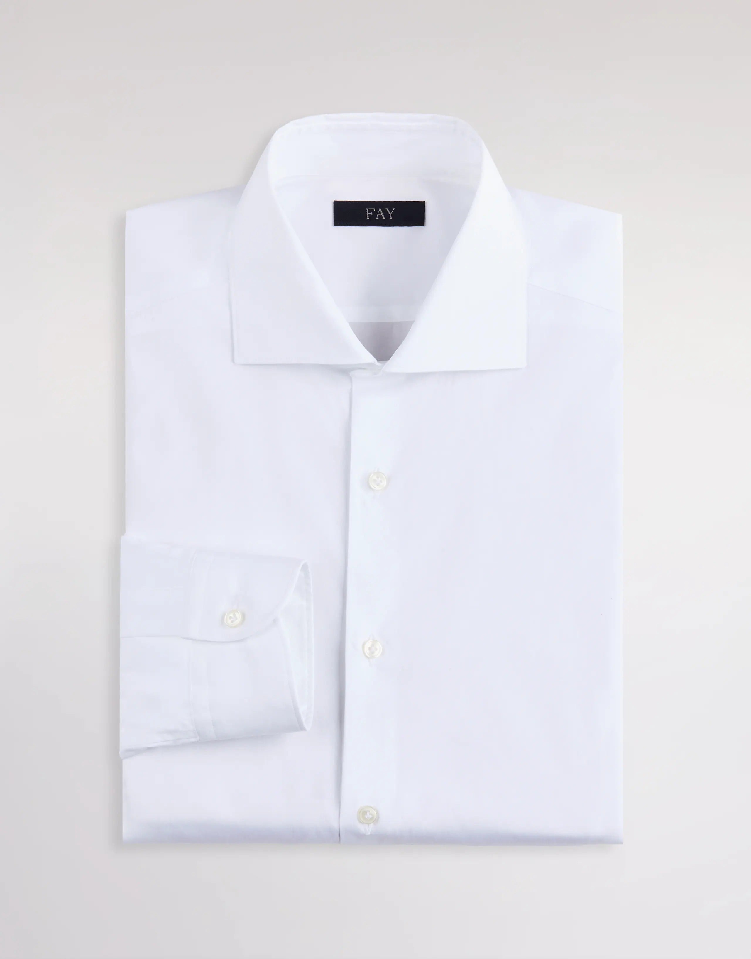 FAY Camicia Uomo Popeline Cotone Ricamo Logo Regular-Bianco