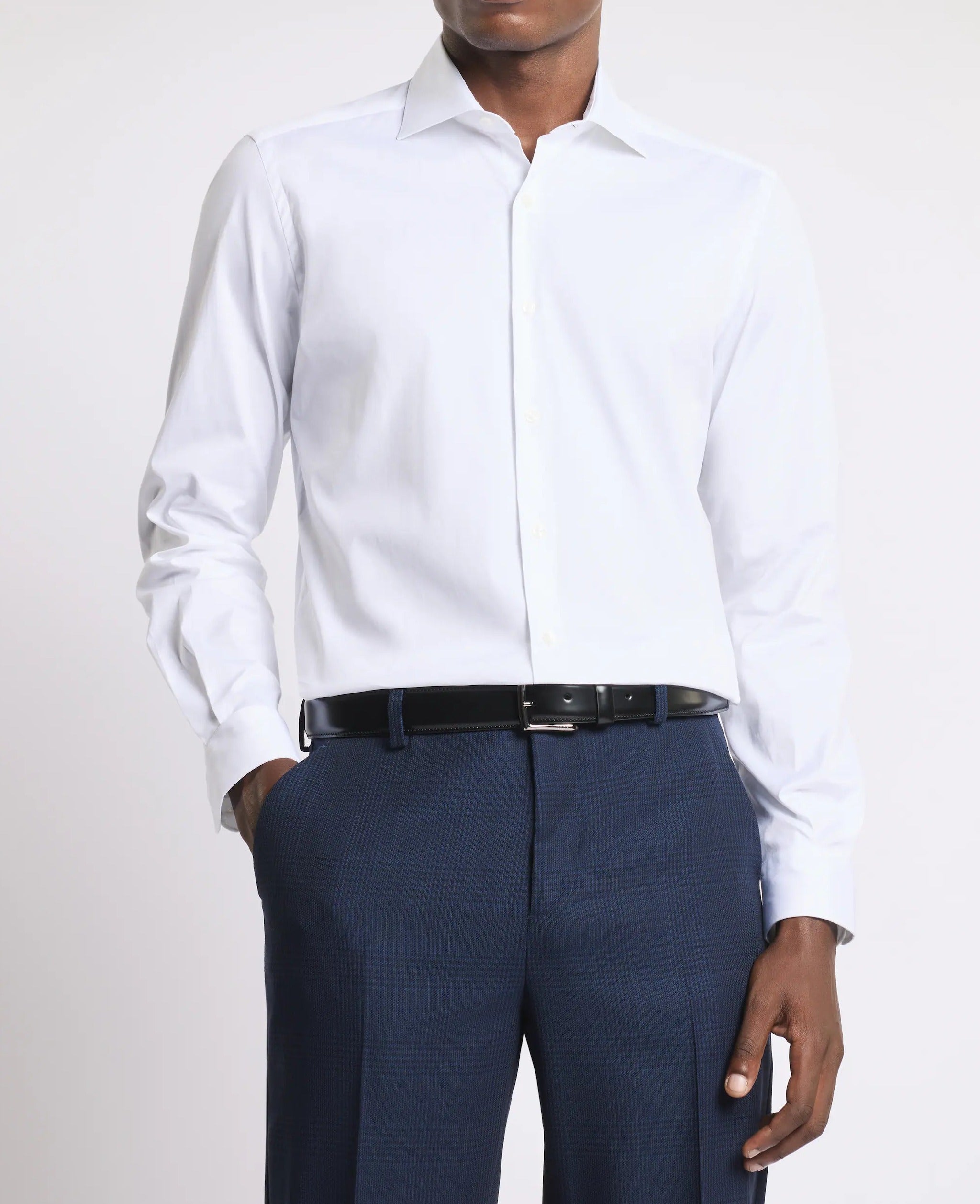 FAY Camicia Uomo Popeline Cotone Ricamo Logo Regular-Bianco