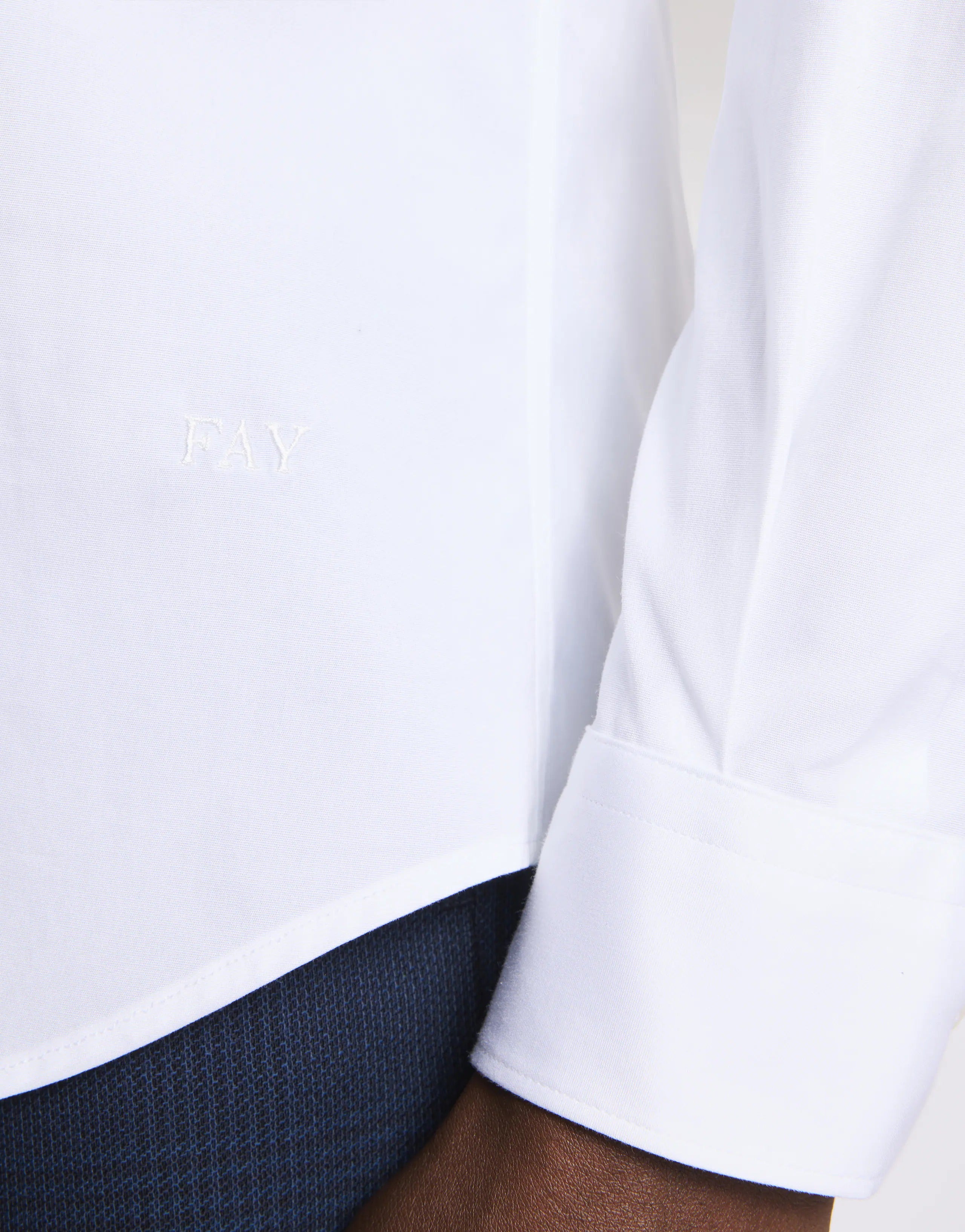 FAY Camicia Uomo Popeline Cotone Ricamo Logo Regular-Bianco