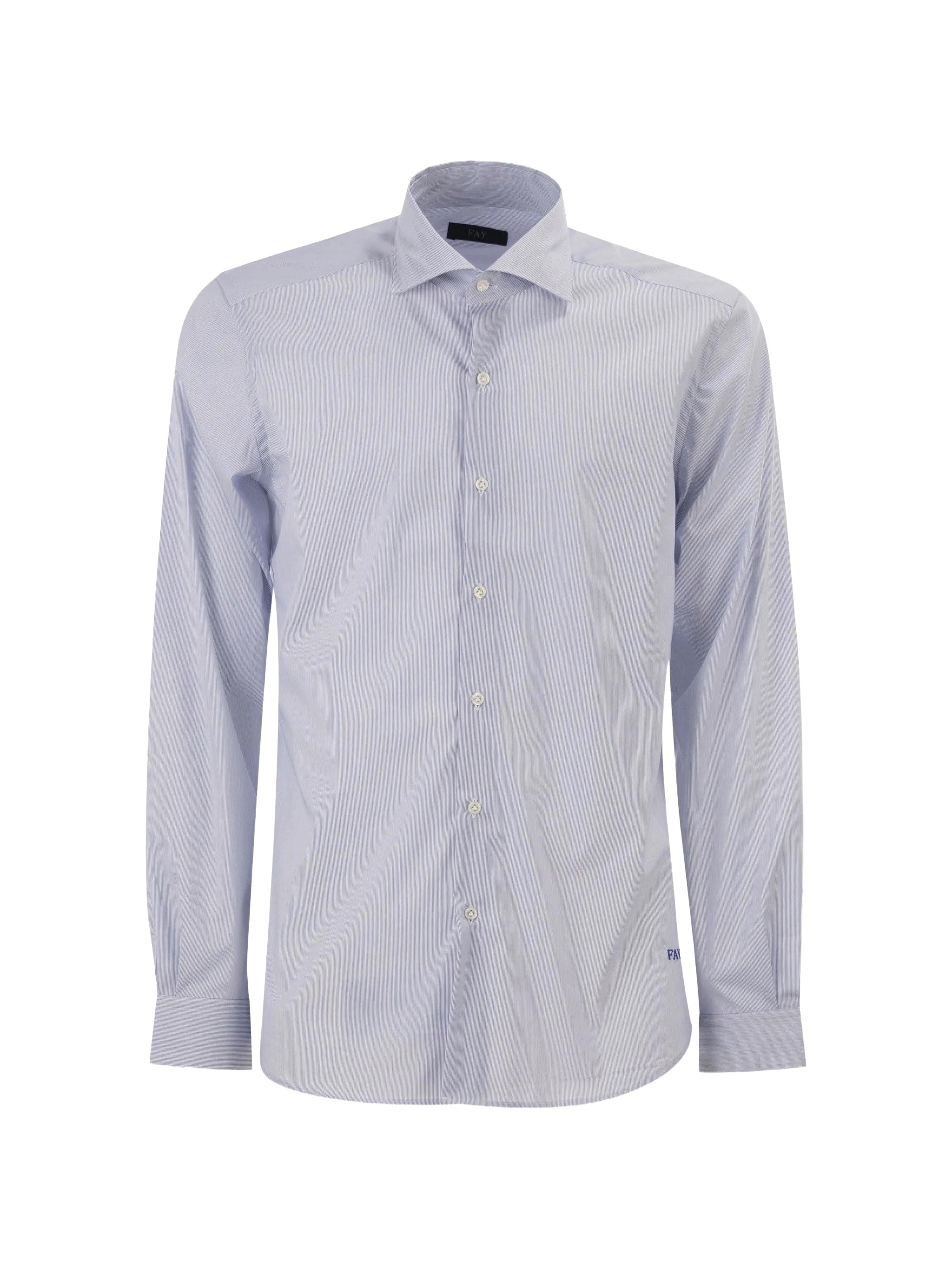 FAY Camicia Uomo Jersey Cotone Ricamo Logo Regular-Righe Blu/Bianco