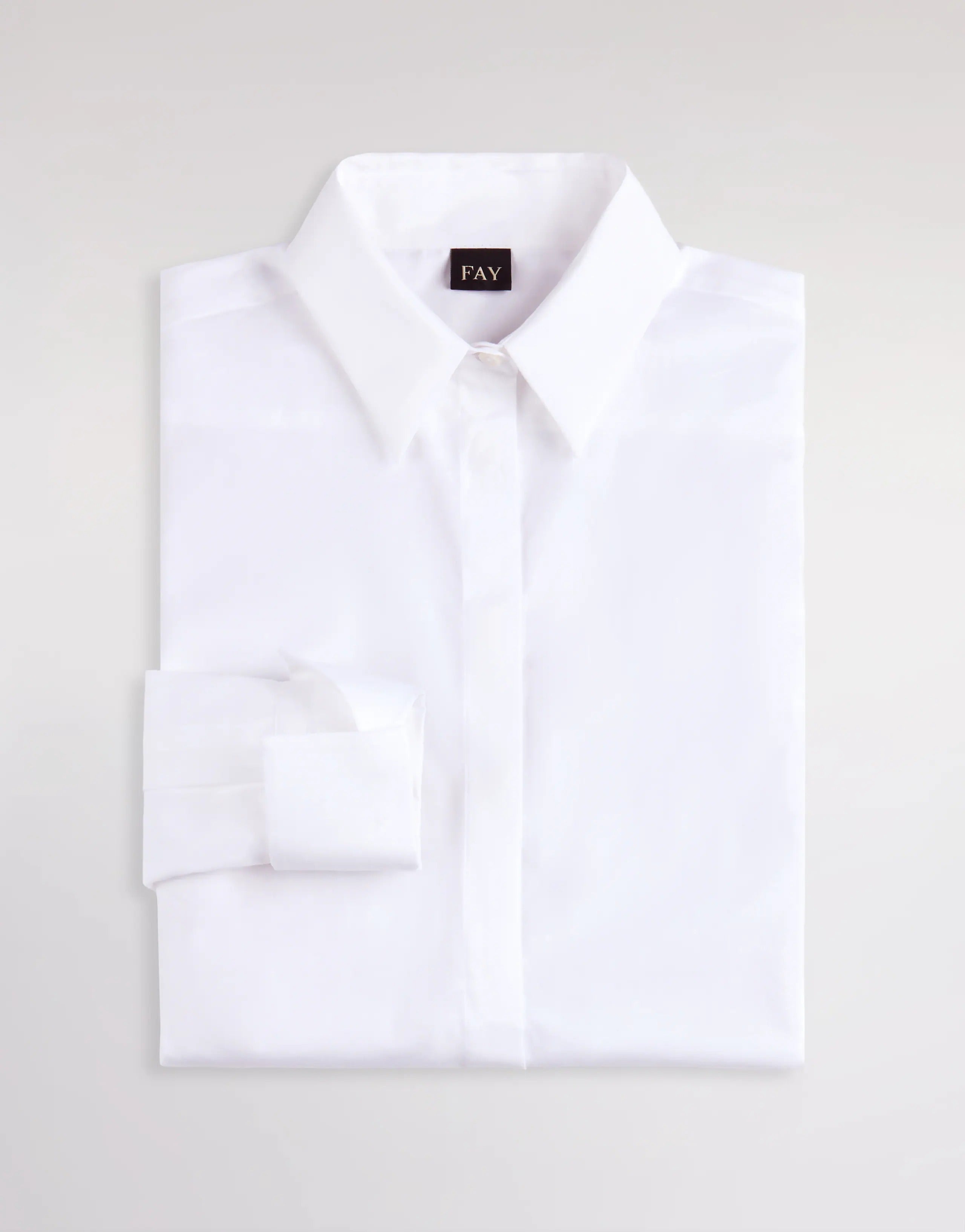 FAY Camicia Donna Popeline Cotone Ricamo Logo Slim-Bianco