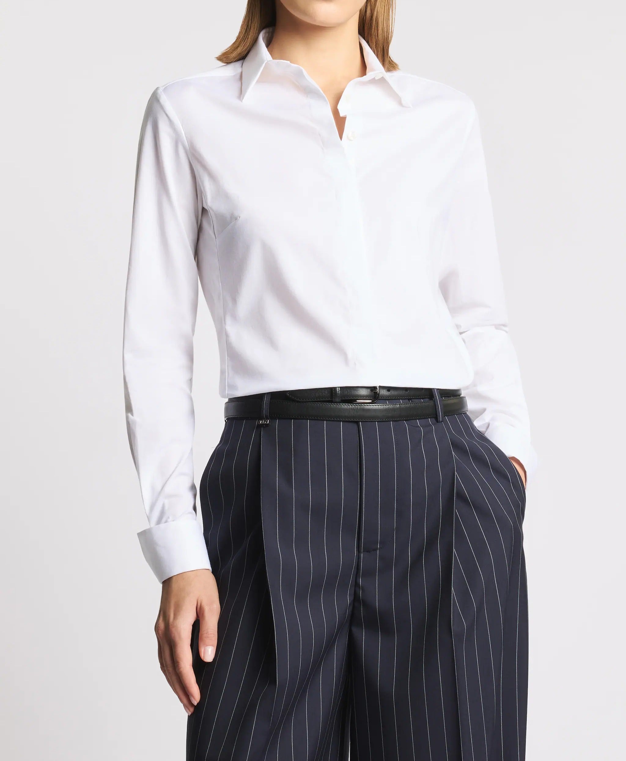 FAY Camicia Donna Popeline Cotone Ricamo Logo Slim-Bianco