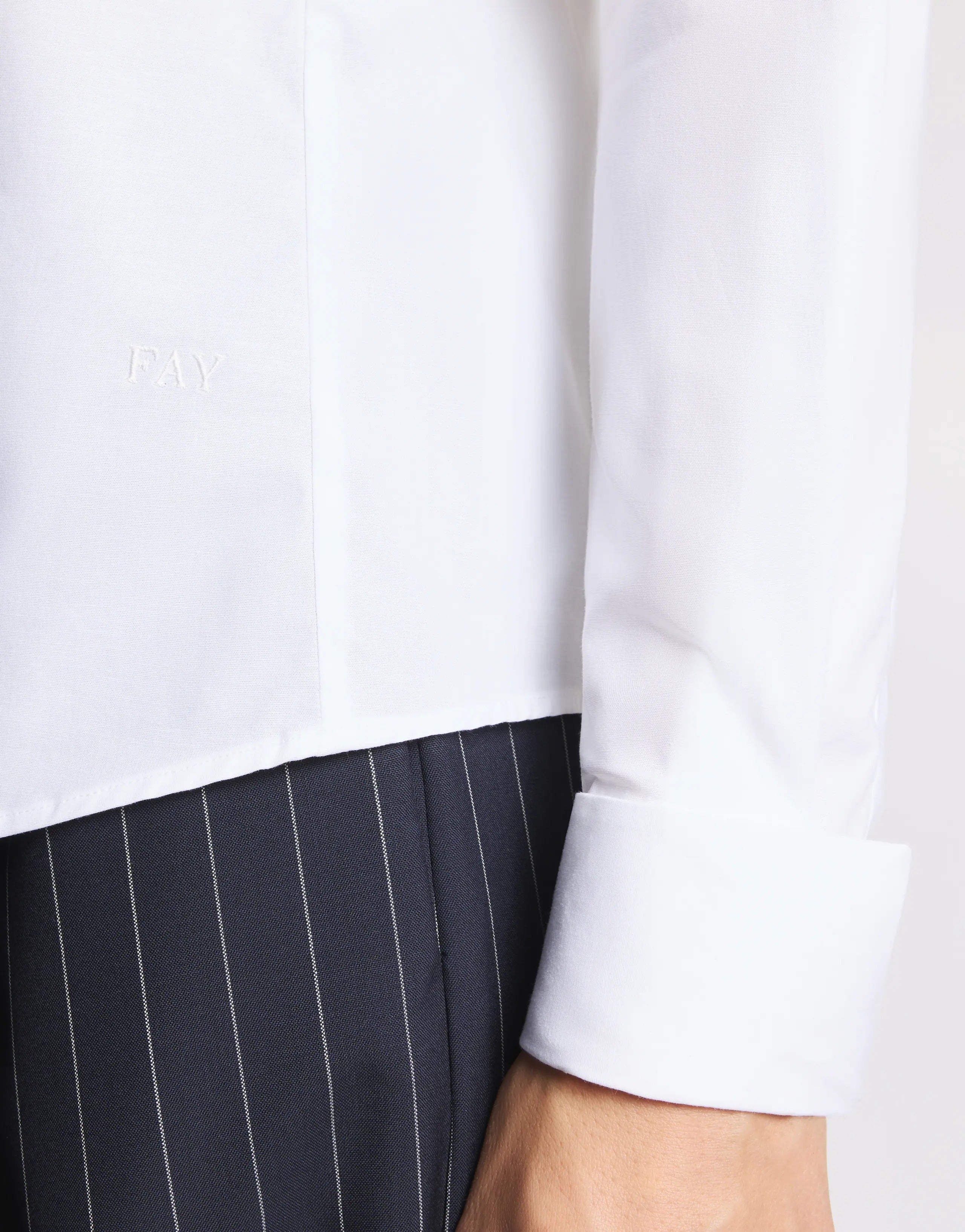 FAY Camicia Donna Popeline Cotone Ricamo Logo Slim-Bianco