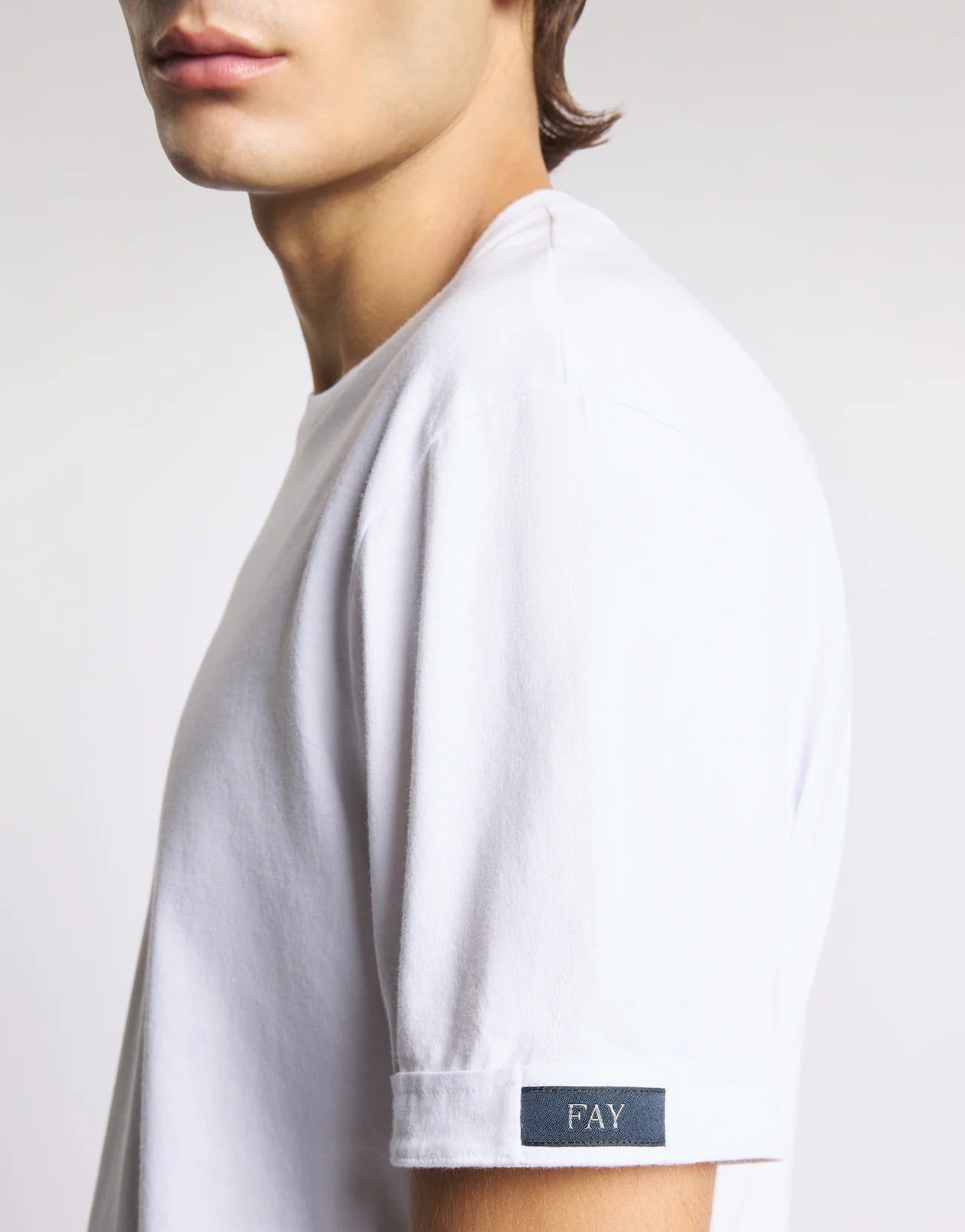 FAY T-Shirt Uomo Jersey Cotone Label Logo-Bianco