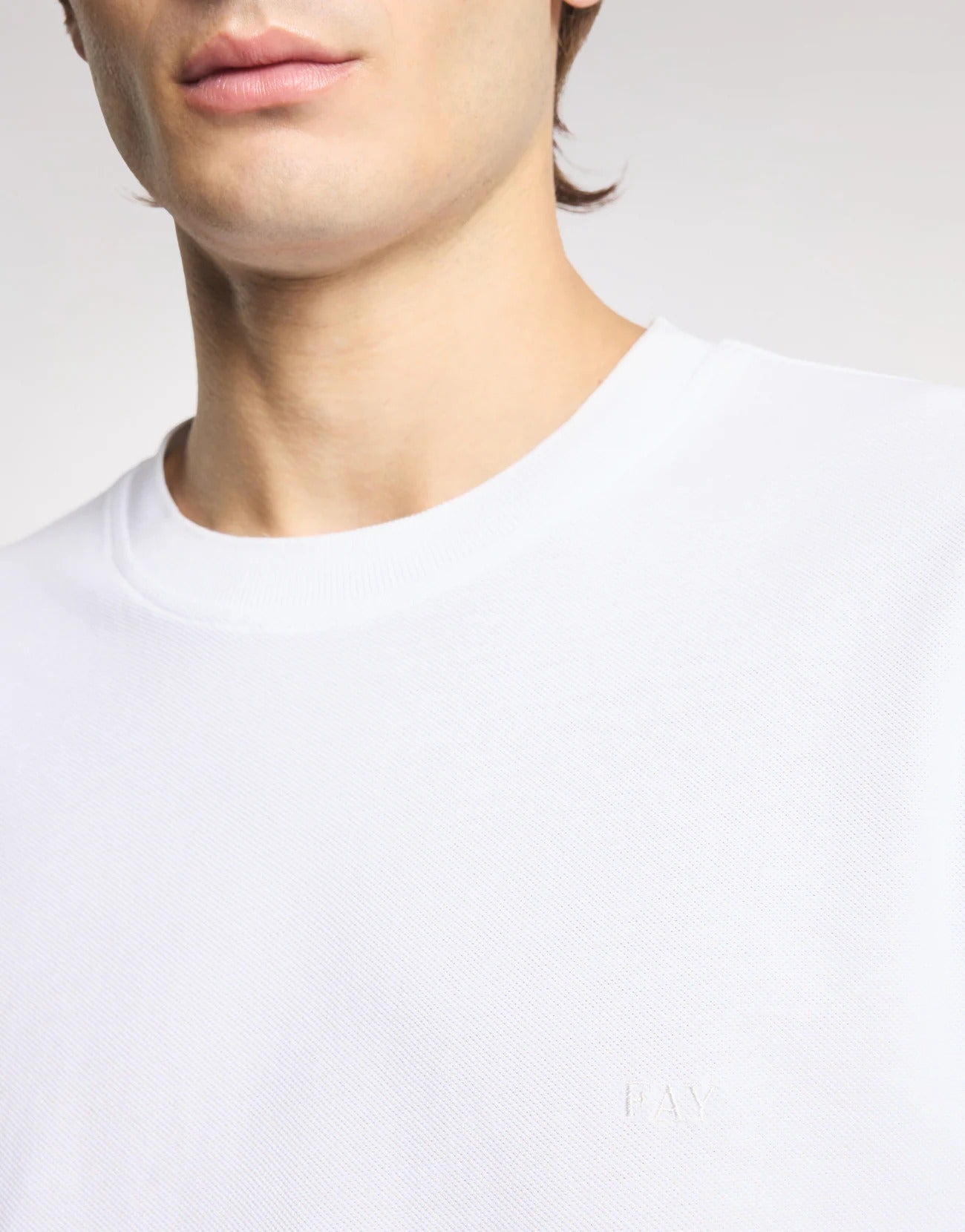 FAY T-Shirt Uomo Piquet Cotone Ricamo Logo-Bianco
