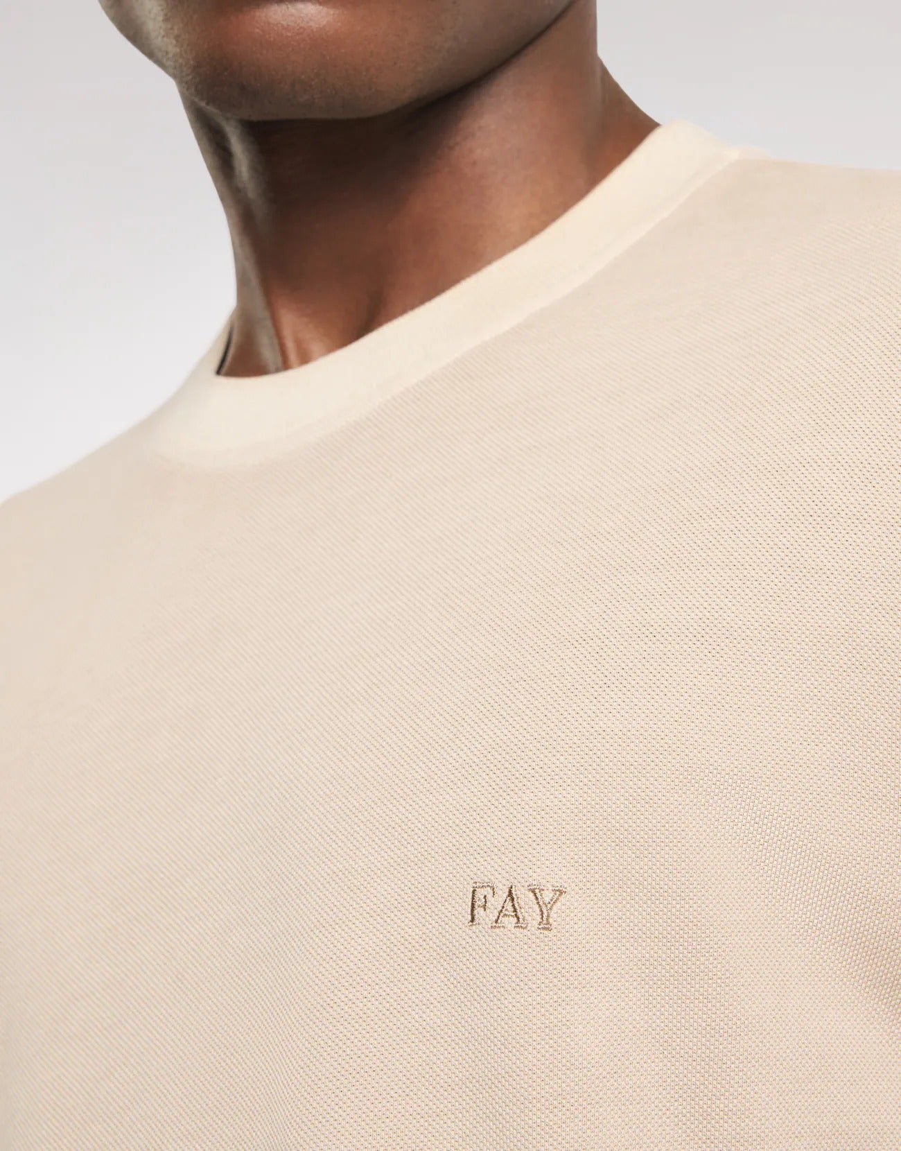 FAY T-Shirt Uomo Piquet Cotone Ricamo Logo-Beige
