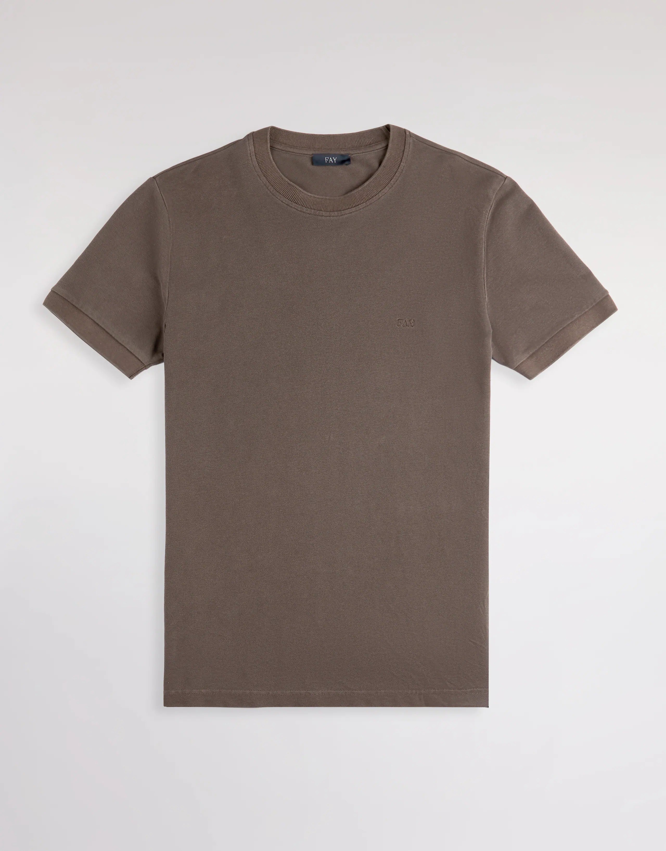 FAY T-Shirt Uomo Piquet Cotone Ricamo Logo-Marrone