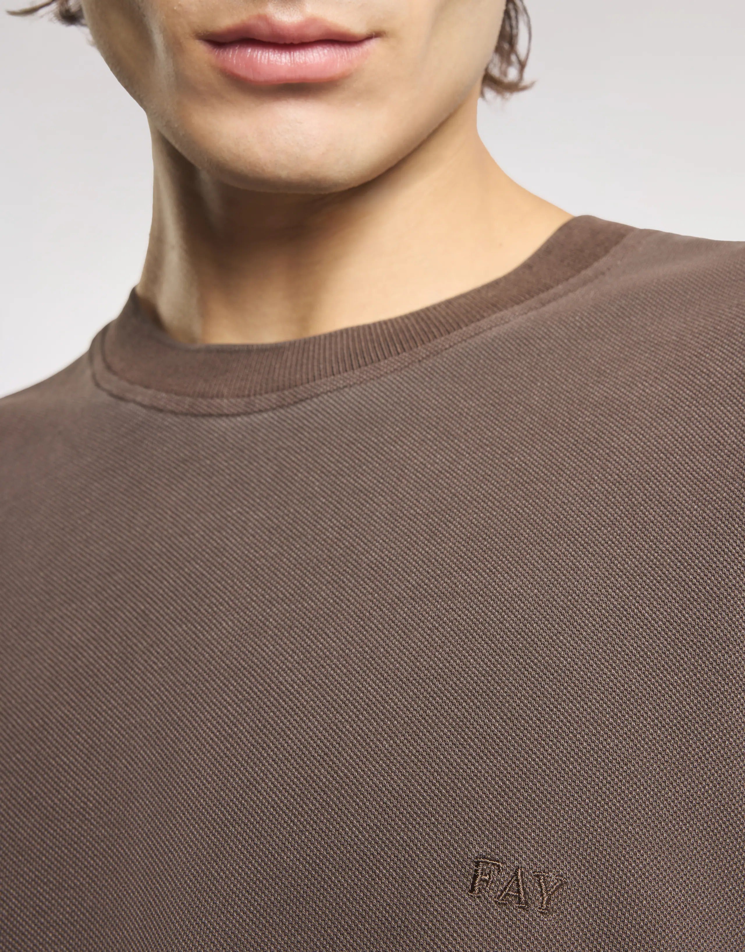 FAY T-Shirt Uomo Piquet Cotone Ricamo Logo-Marrone