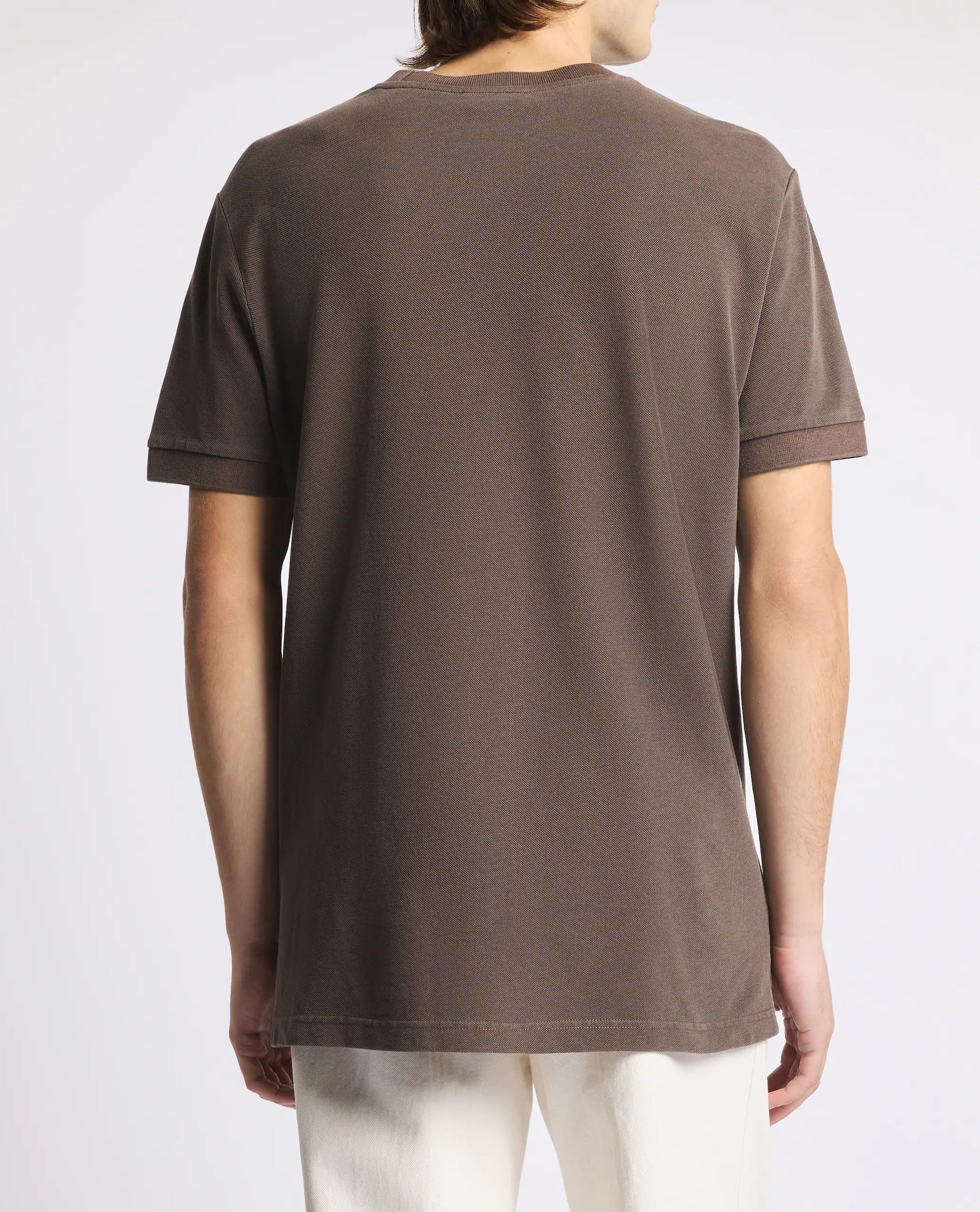 FAY T-Shirt Uomo Piquet Cotone Ricamo Logo-Marrone