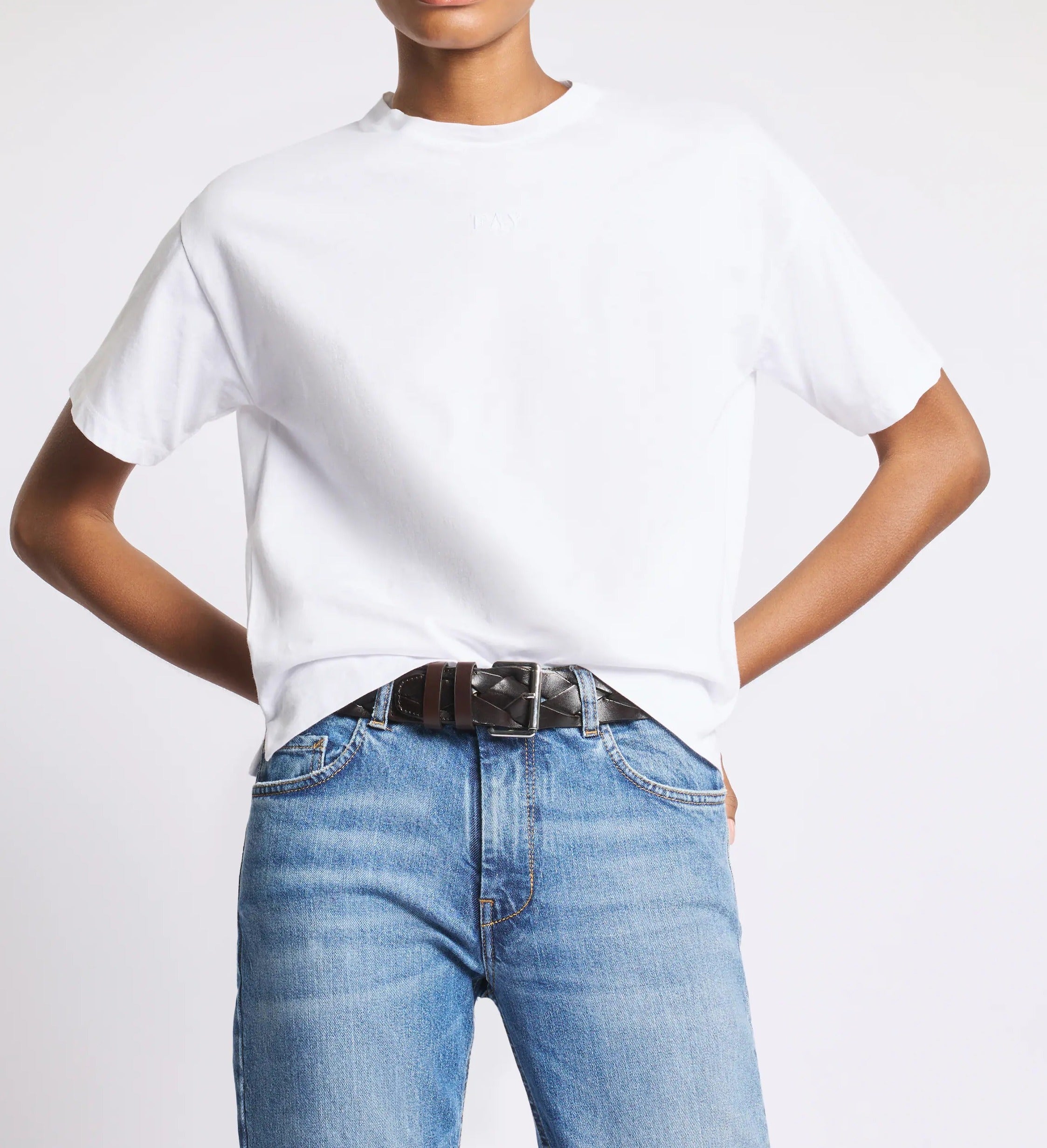 FAY T-shirt Donna Jersey Cotone Ricamo Logo-Bianco