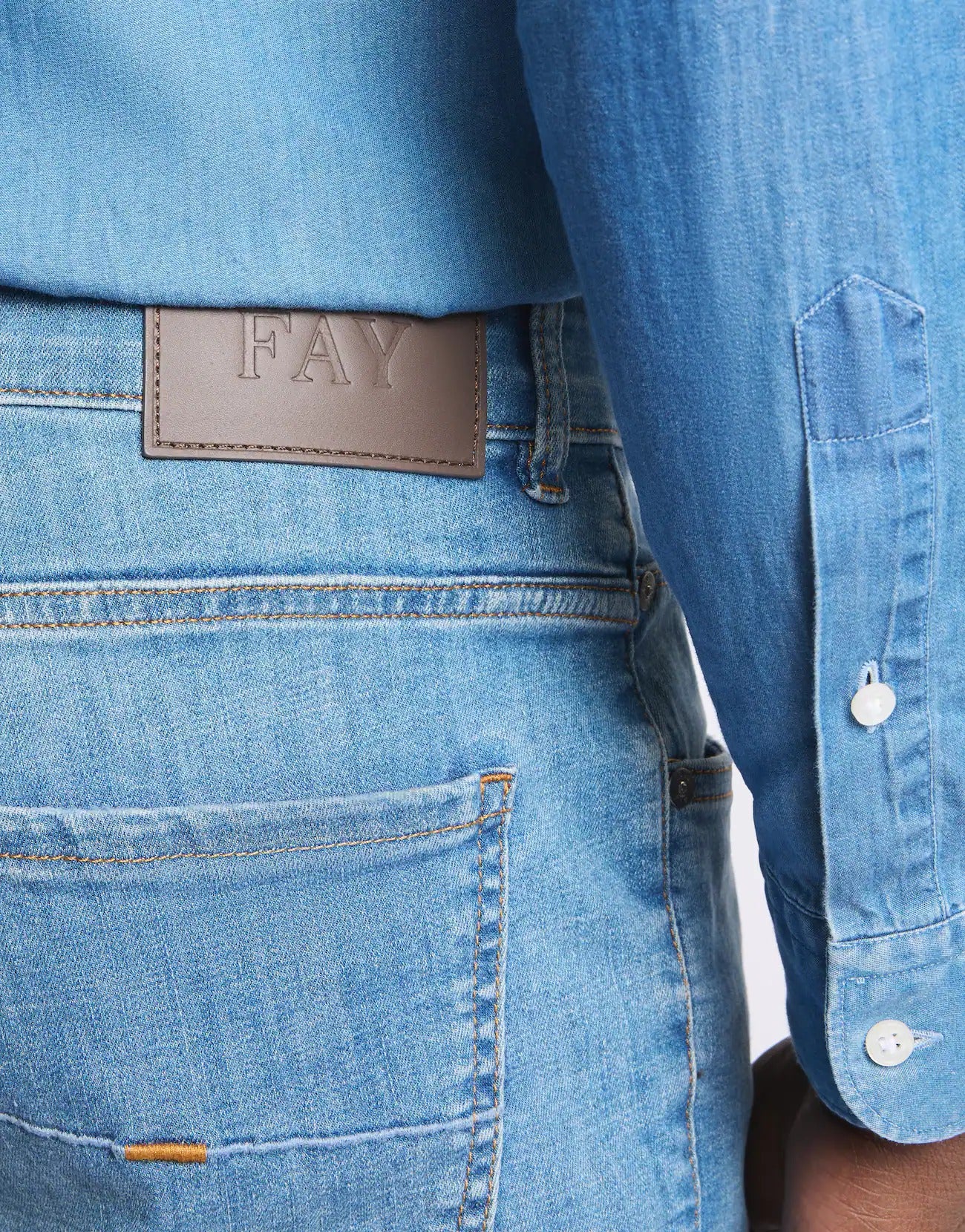 FAY Jeans Uomo 5 Tasche Denim Stretch-Azzurro