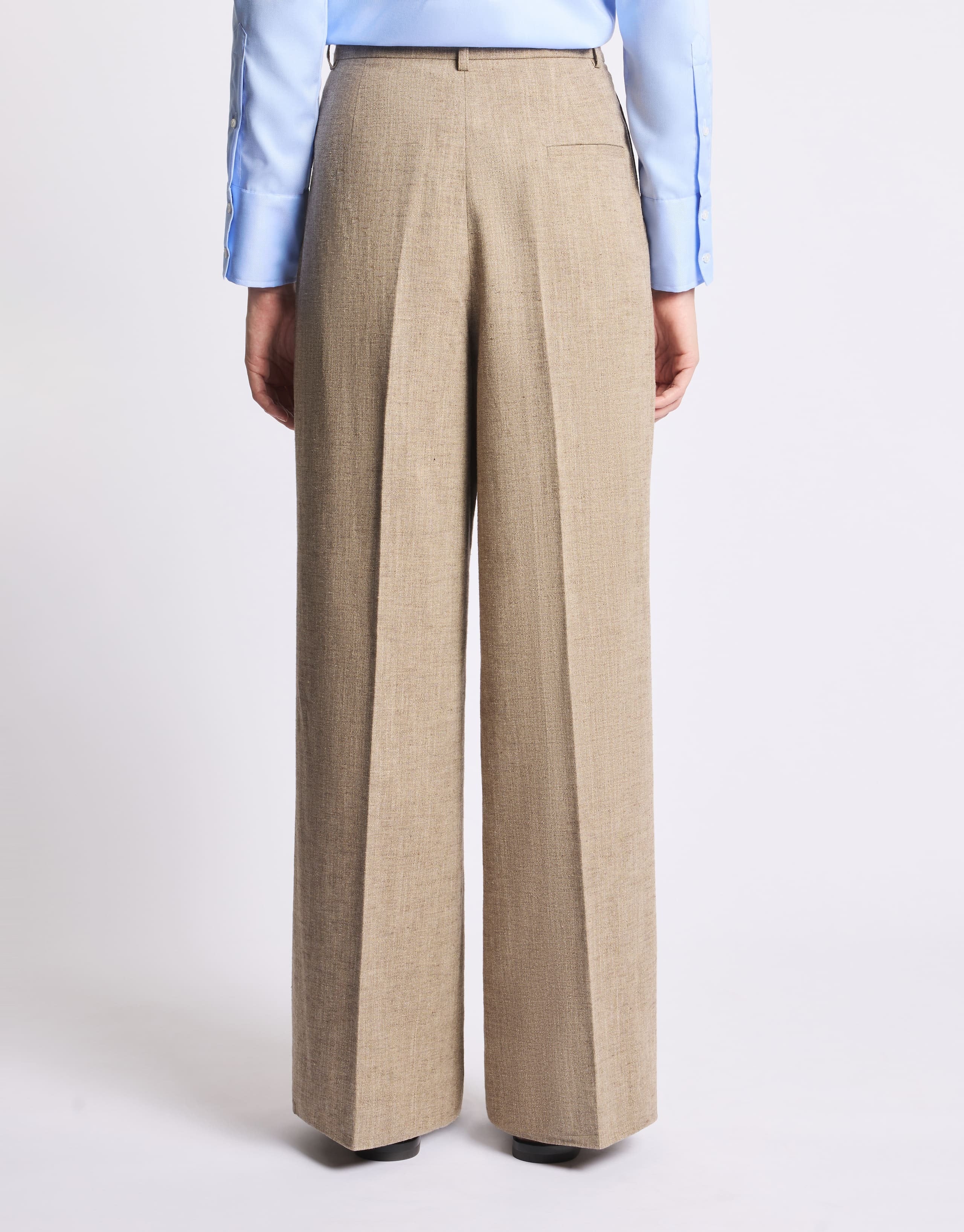 FAY Pantalone Donna Micro-Herringbone Cotone Lino-Beige