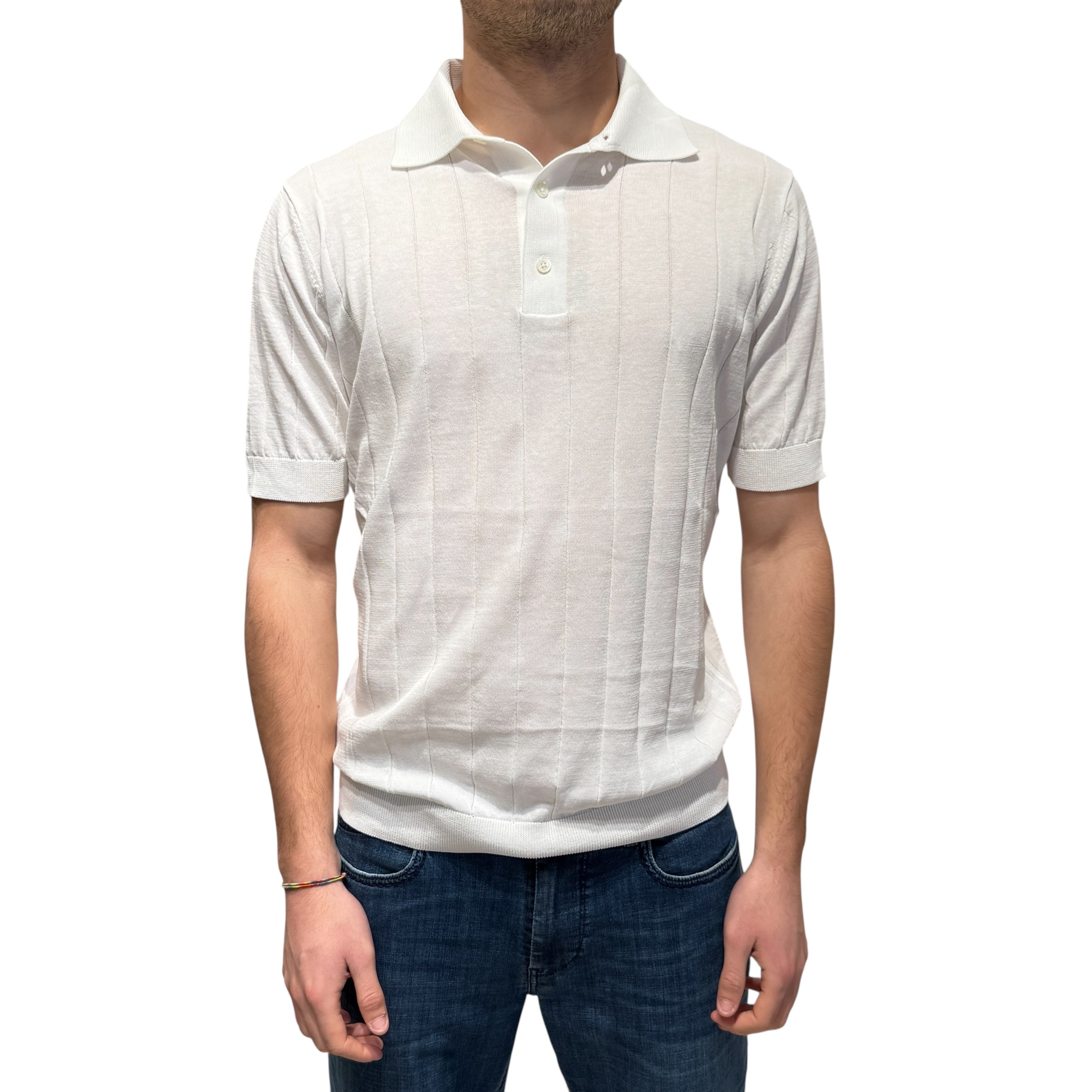 FILIPPO DE LAURENTIIS Polo Uomo Cotone Crêpe Coste-Bianco