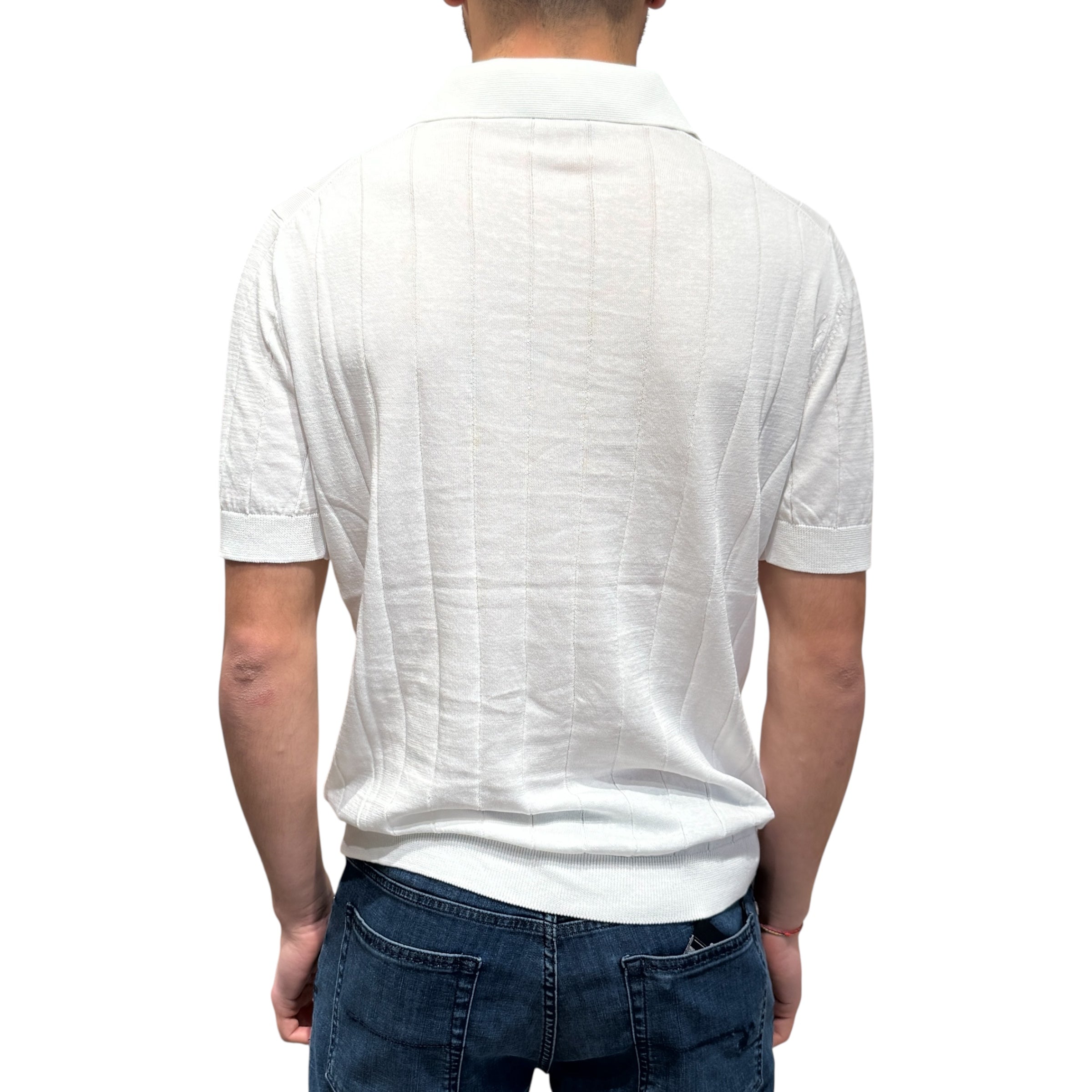 FILIPPO DE LAURENTIIS Polo Uomo Cotone Crêpe Coste-Bianco