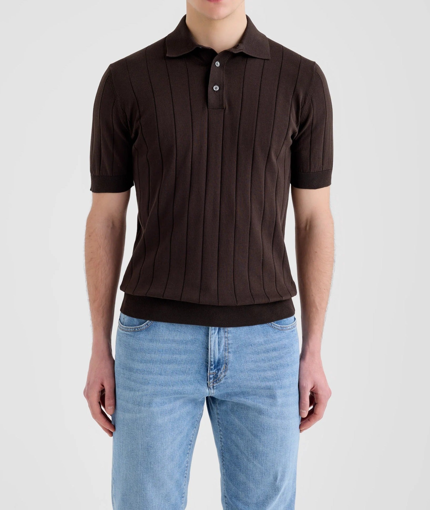 FILIPPO DE LAURENTIIS Polo Uomo Cotone Crêpe Coste-Marrone