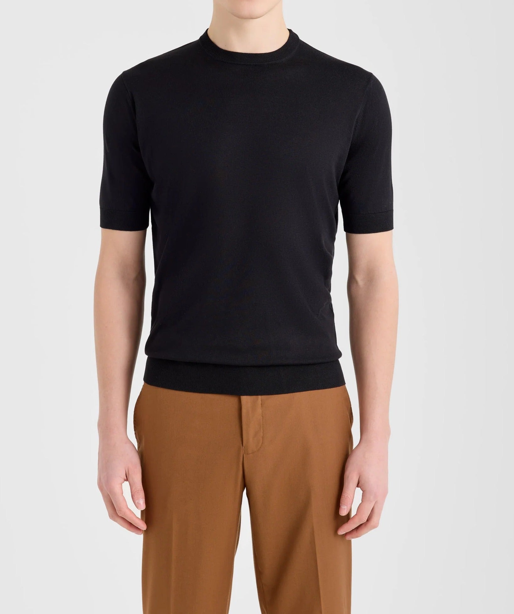 FILIPPO DE LAURENTIIS Maglia Uomo Cotone Crêpe Elastico in Vita-Nero