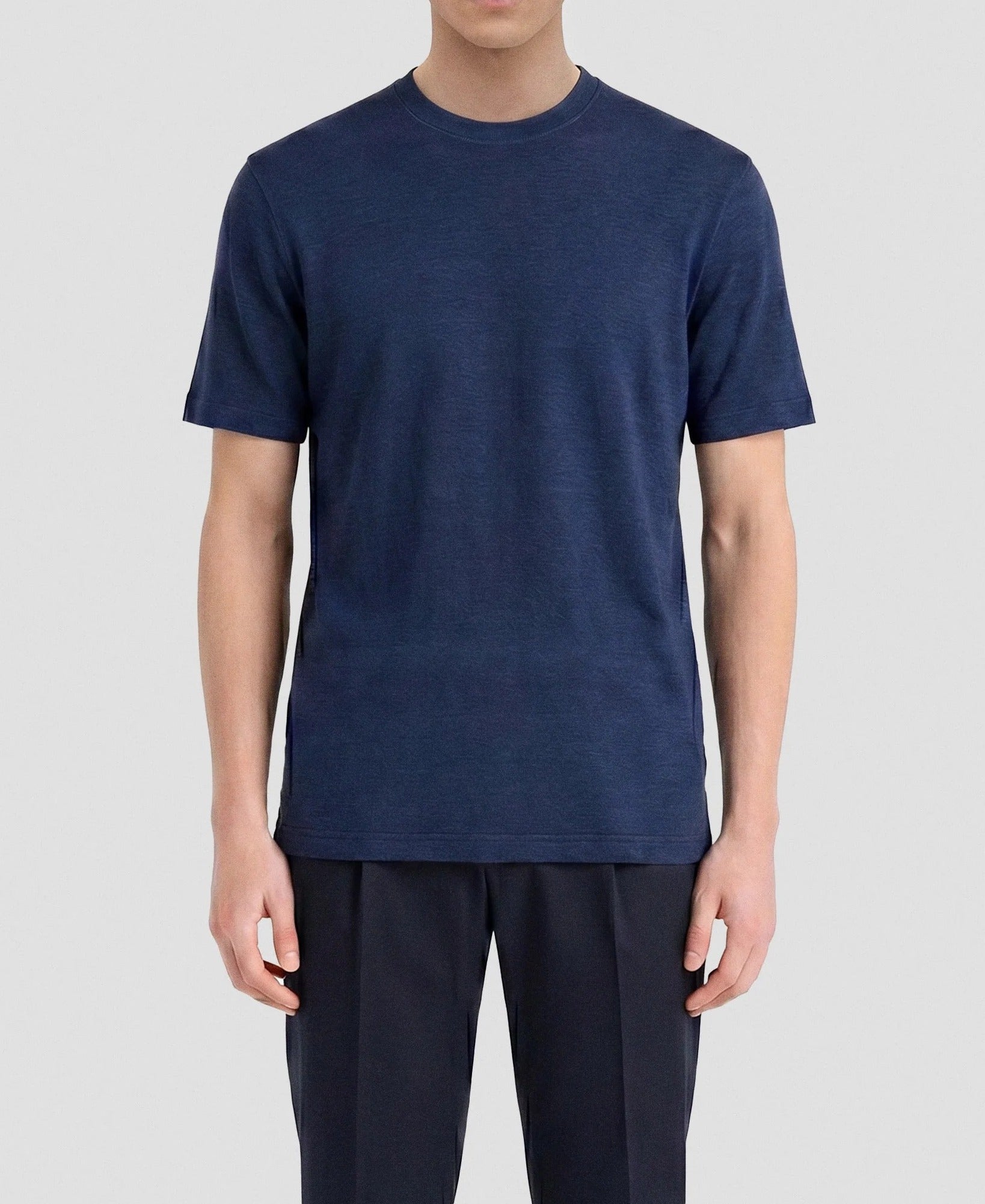 FILIPPO DE LAURENTIIS T-Shirt Uomo Fibra Linen-Indaco