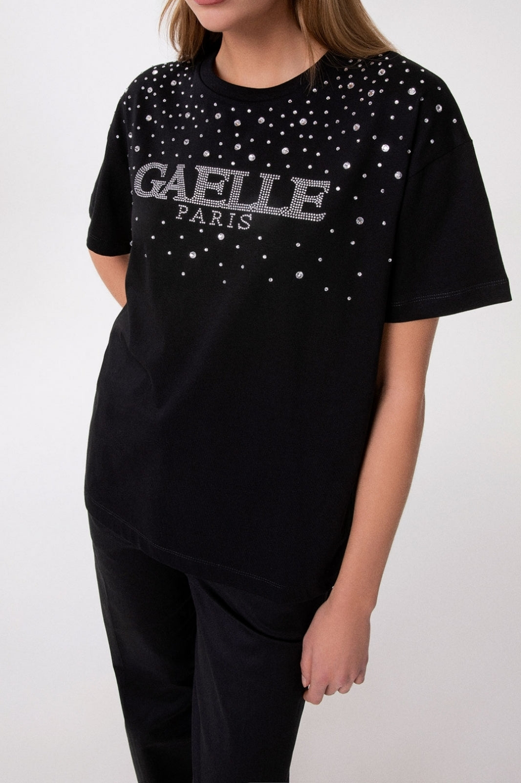 GAELLE PARIS T-Shirt Donna Strass Logo-Nero