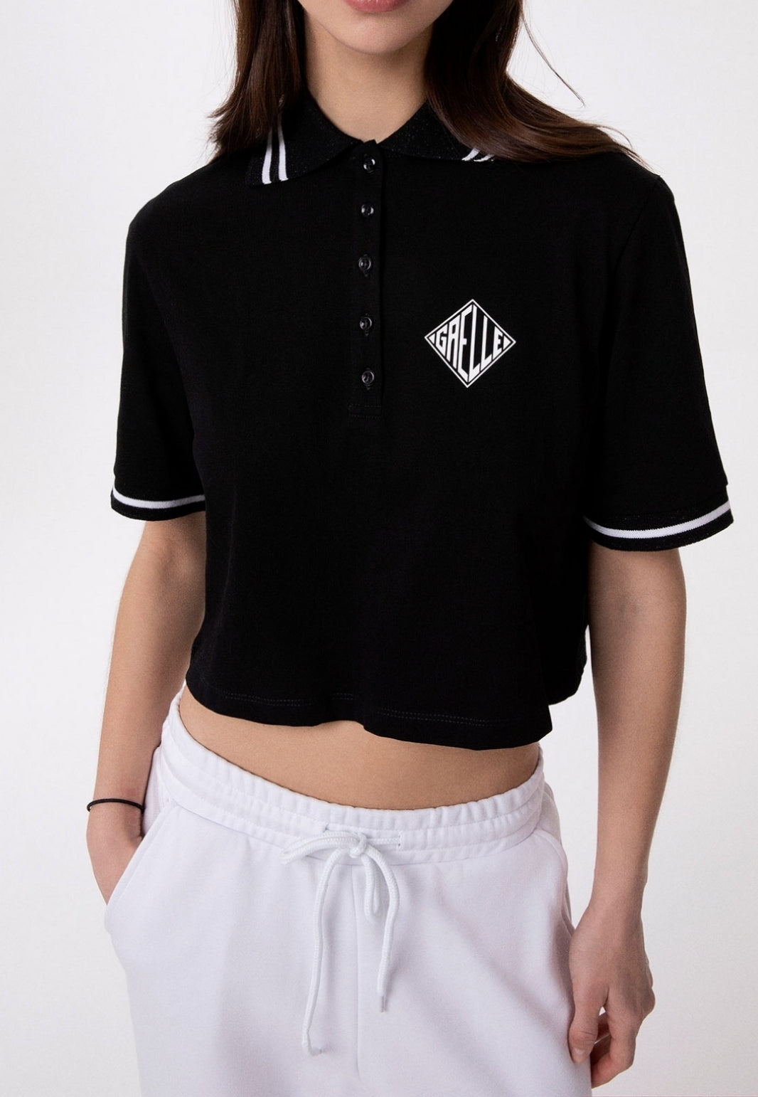 GAELLE PARIS Polo Donna Cropped Righe-Nero