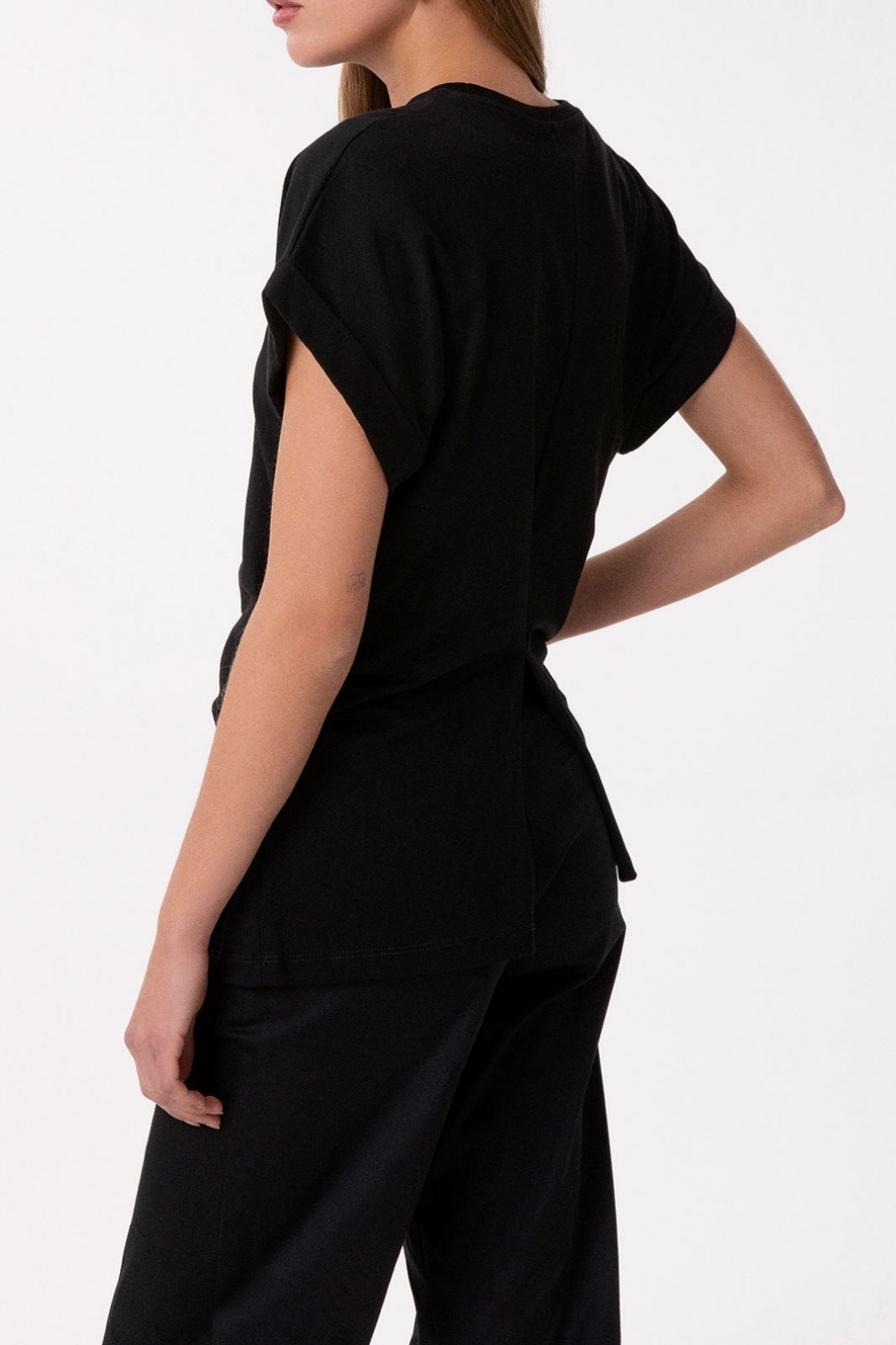 GAELLE PARIS T-Shirt Donna Spacco sul Retro Logo Strass-Nero