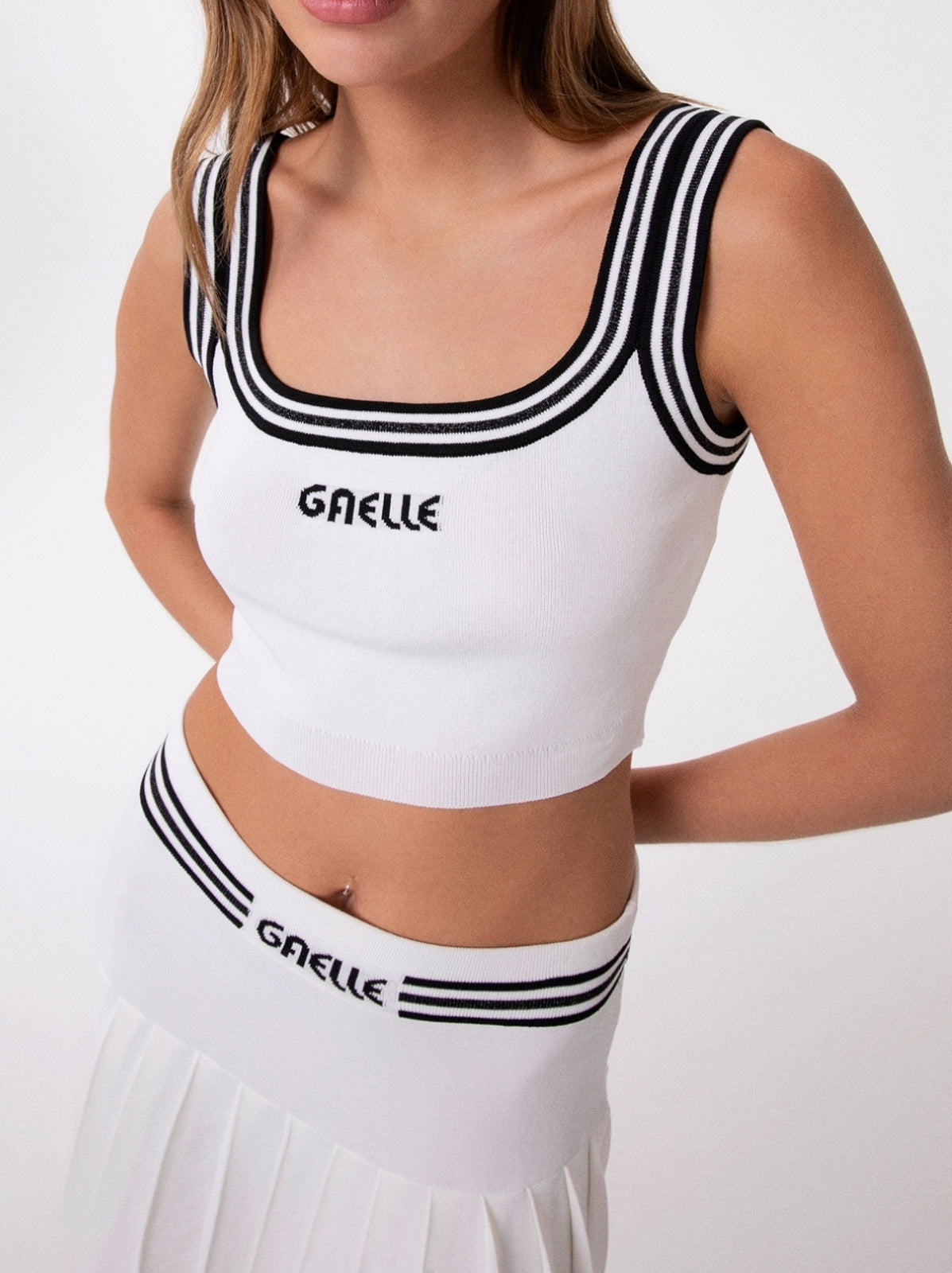 GAELLE PARIS Top Donna Cropped Dettaglio Righe-Avorio