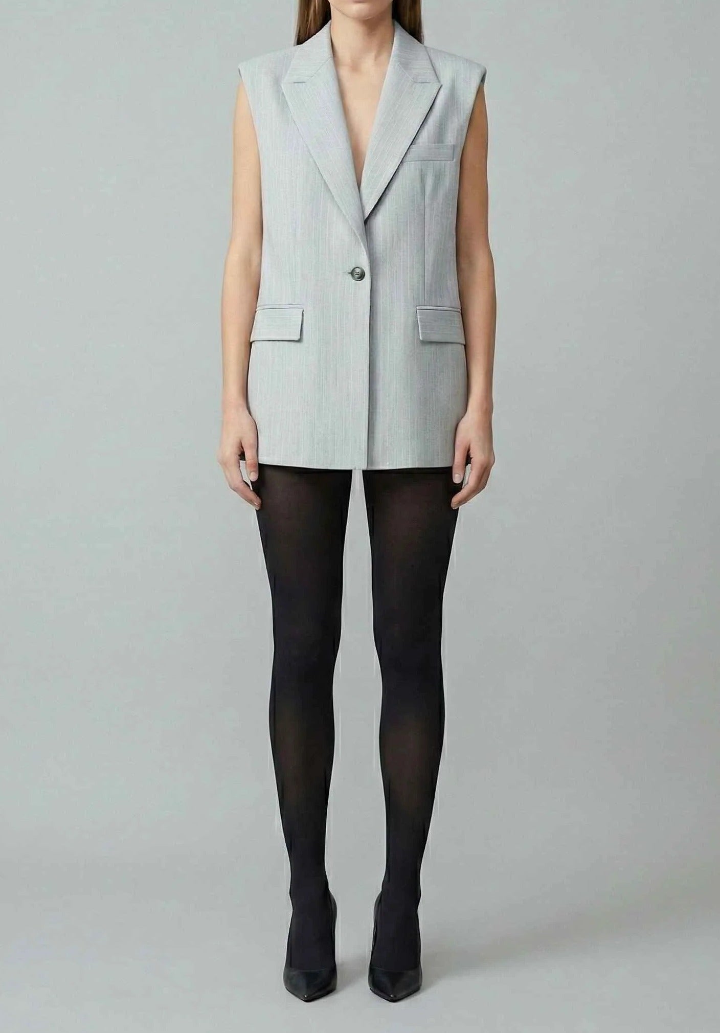 GAELLE PARIS Gilet Donna Monopetto Gessato-Grigio