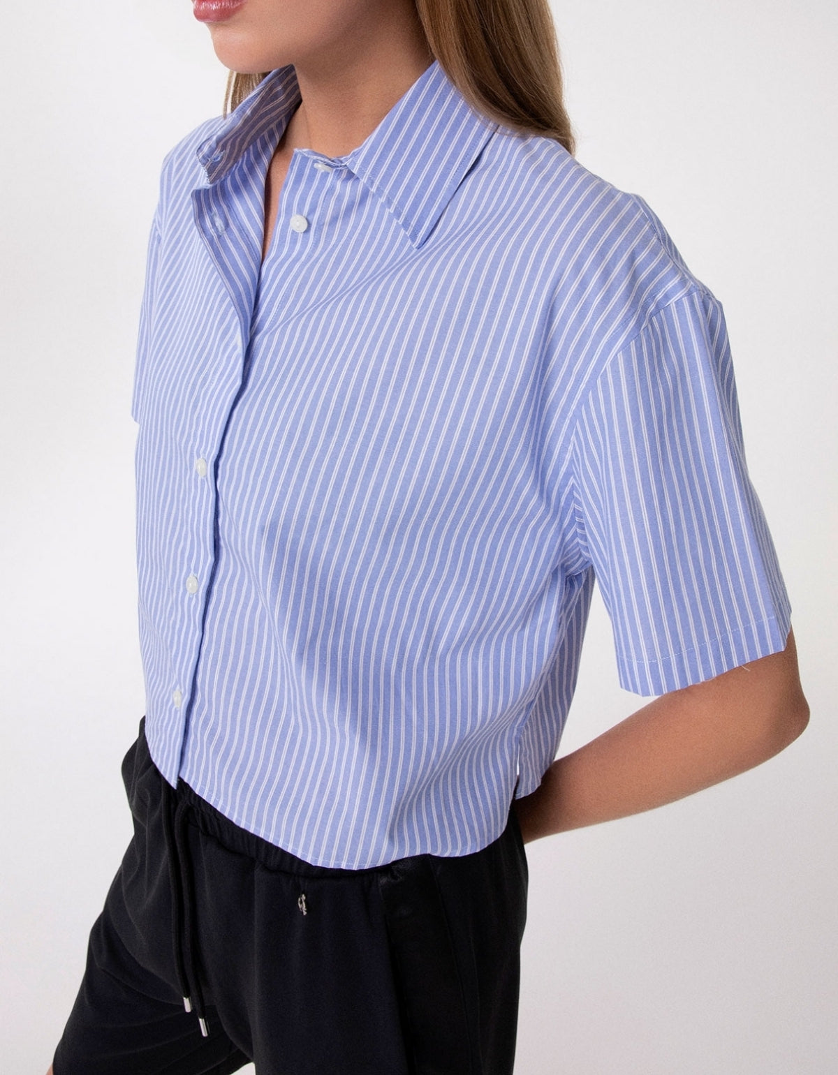 GAELLE PARIS Camicia Donna Corta Righe-Azzurro