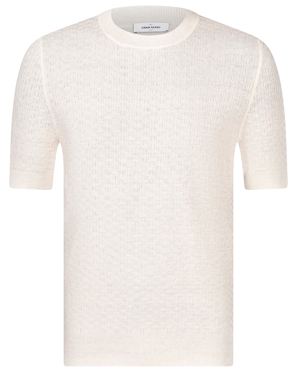 GRAN SASSO T-Shirt Uomo Maglia Lino Cotone Mattoncino-Bianco