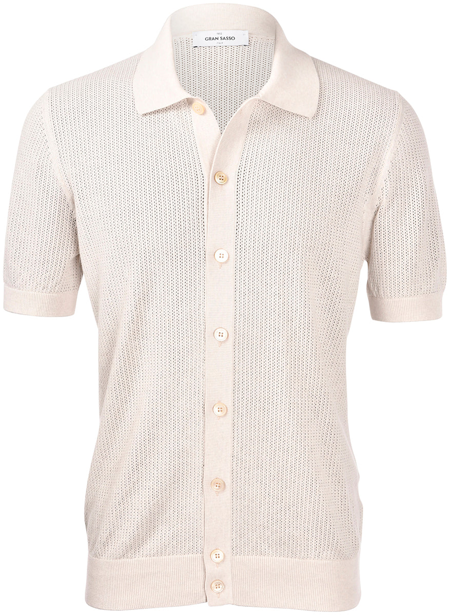 GrRAN SASSO Camicia Maglia Cotone Traforata-Panna