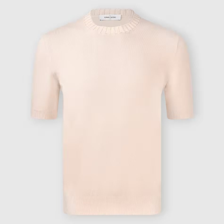 GRAN SASSO T-Shirt Uomo Maglia Cotone Collo Coste Larghe-Beige