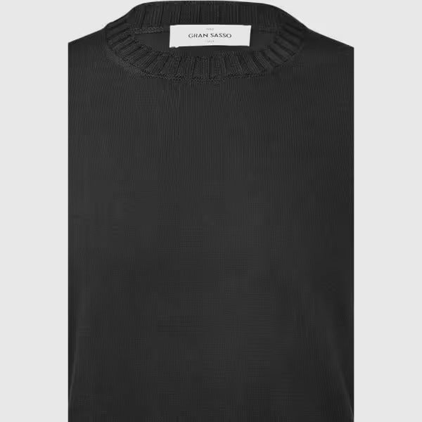 GRAN SASSO T-Shirt Uomo Maglia Cotone Collo Coste Larghe-Nero