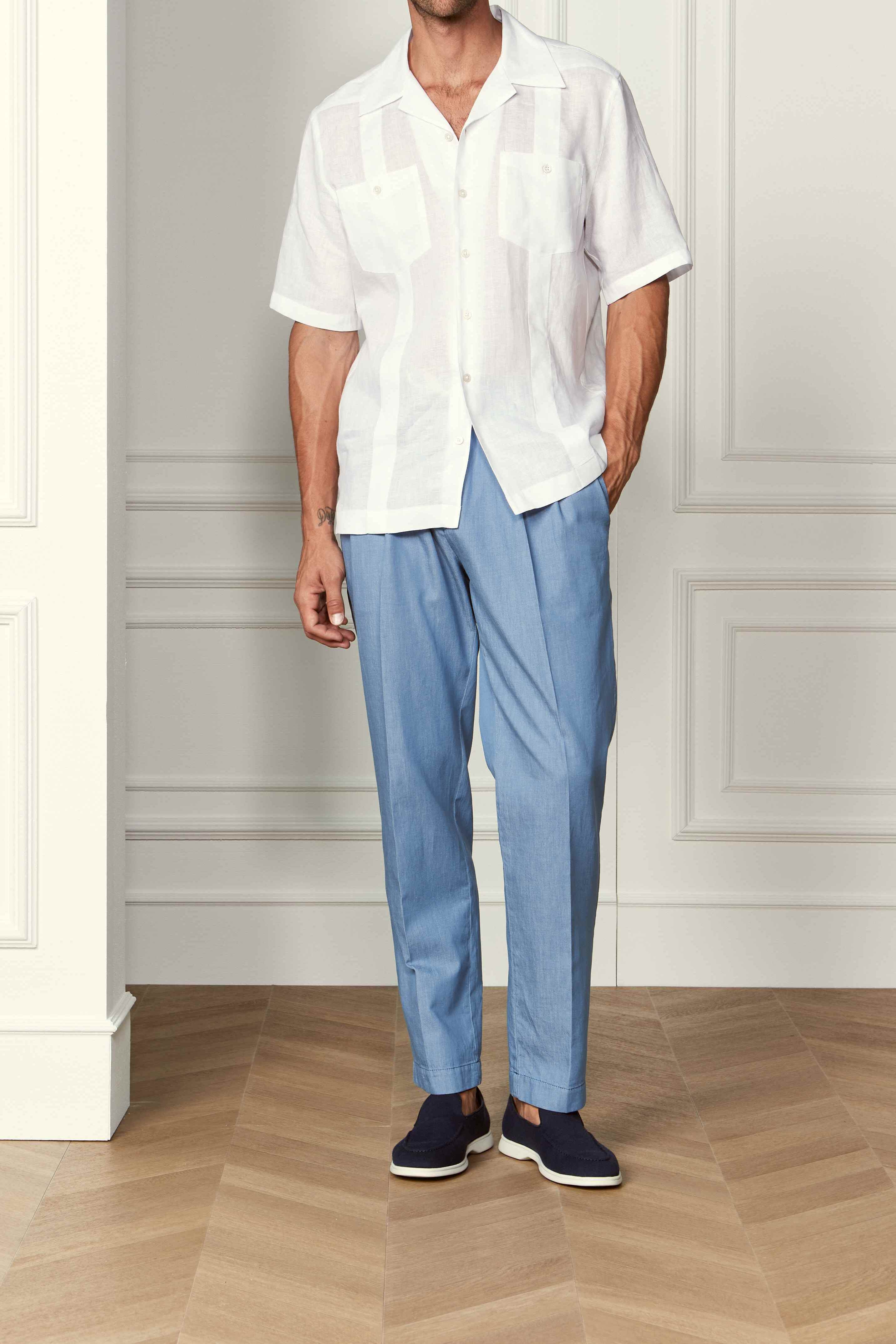 GRAN SASSO Camicia Uomo Lino Maniche Corte-Bianco