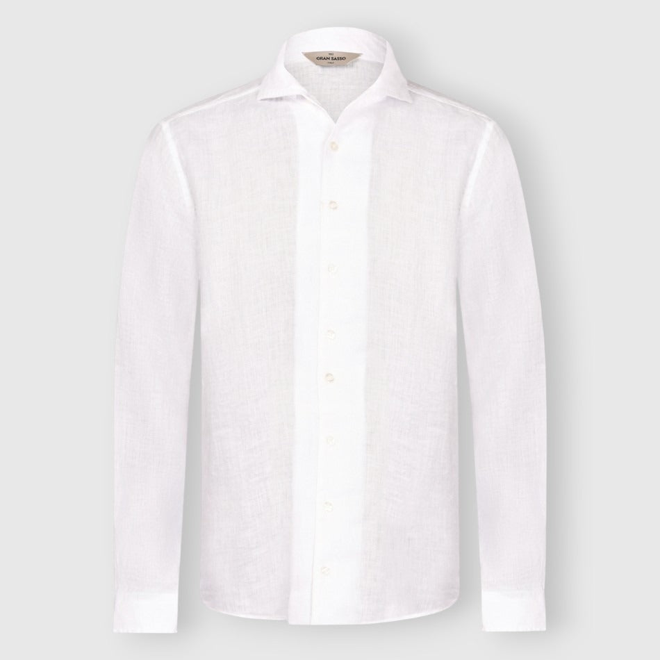 GRAN SASSO Camicia Uomo Lino Maniche Lunghe-Bianco