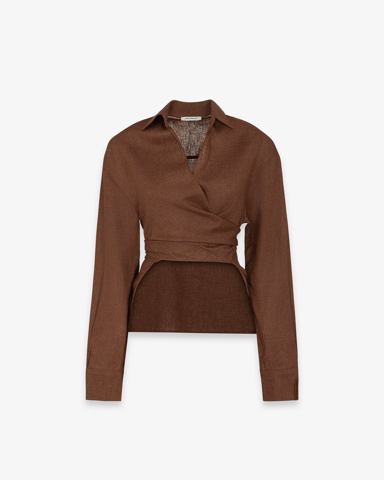 HINNOMINATE Camicia Donna Lino Corta Annodabile-Moka