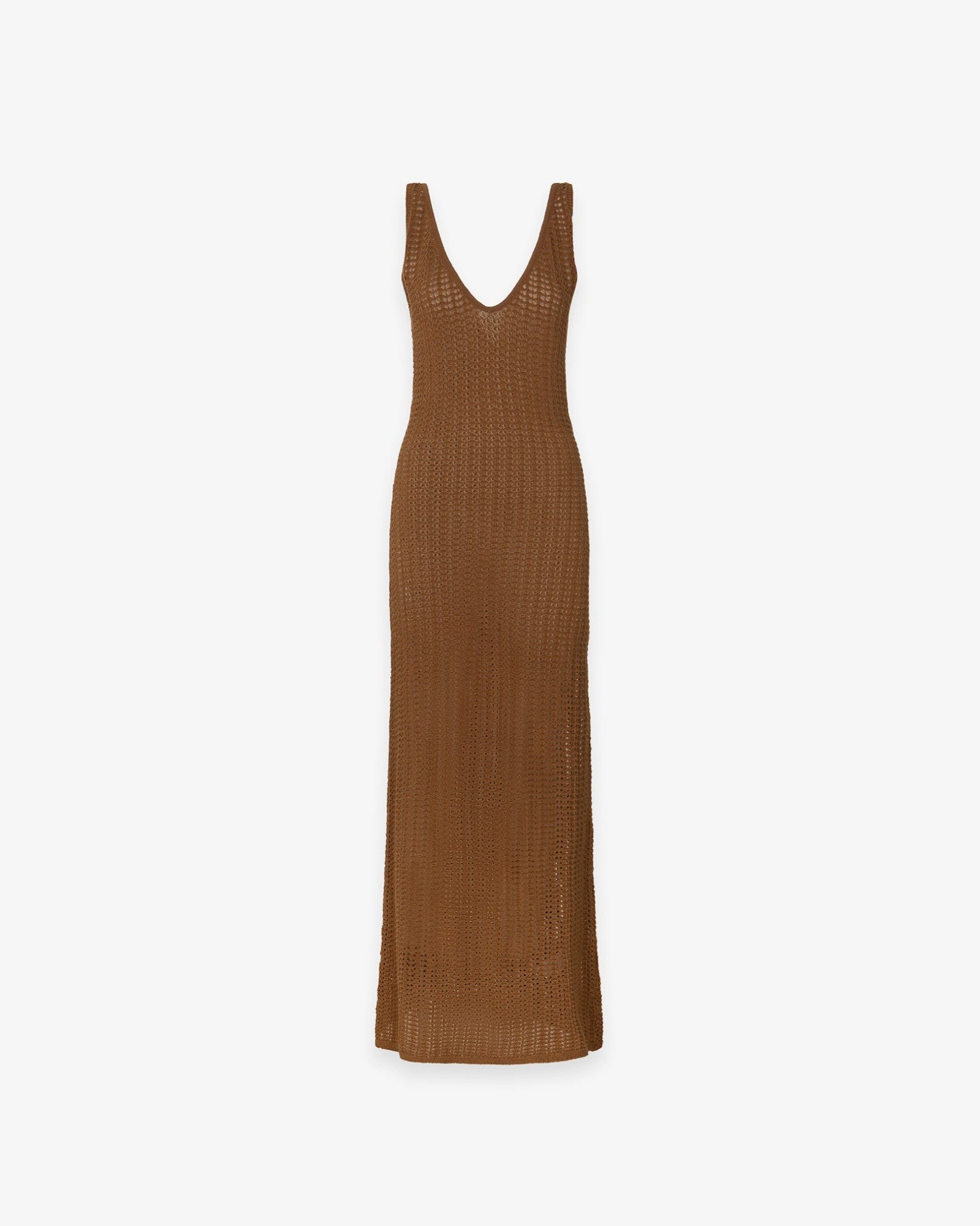 HINNOMINATE Abito Lungo DOnna Maglia Traforata Smanicato-Moka