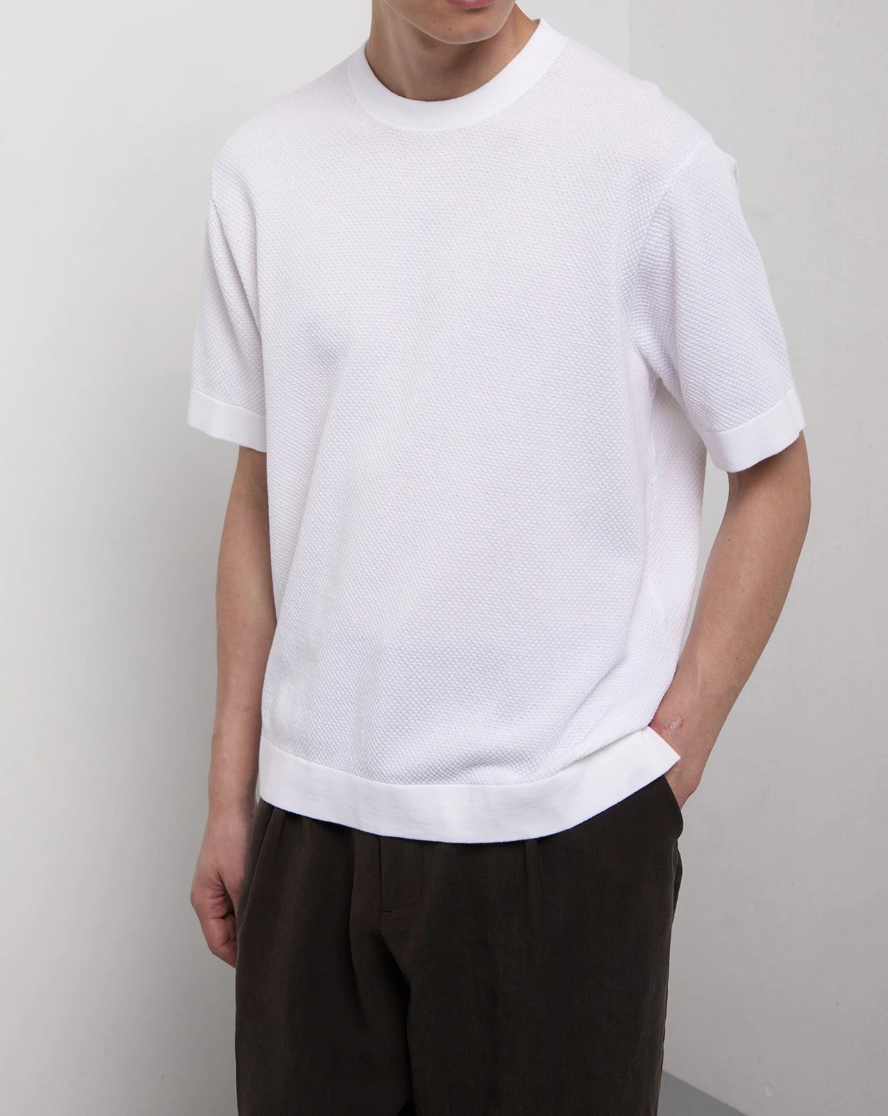 KANGRA Maglia Uomo Girocollo Punto Pluriball-Bianco