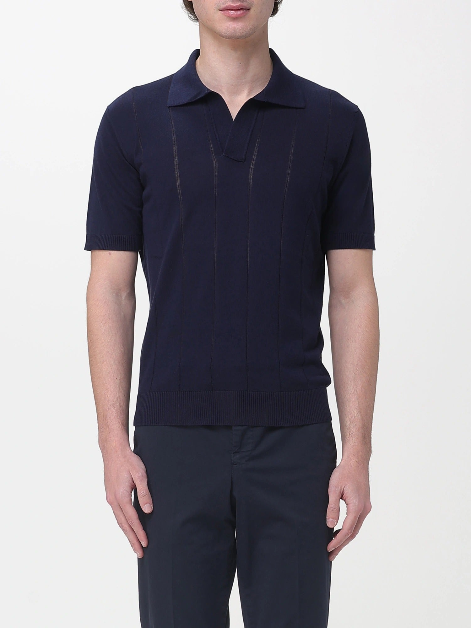 KANGRA Polo Uomo Cotone Coste Verticali-Blu