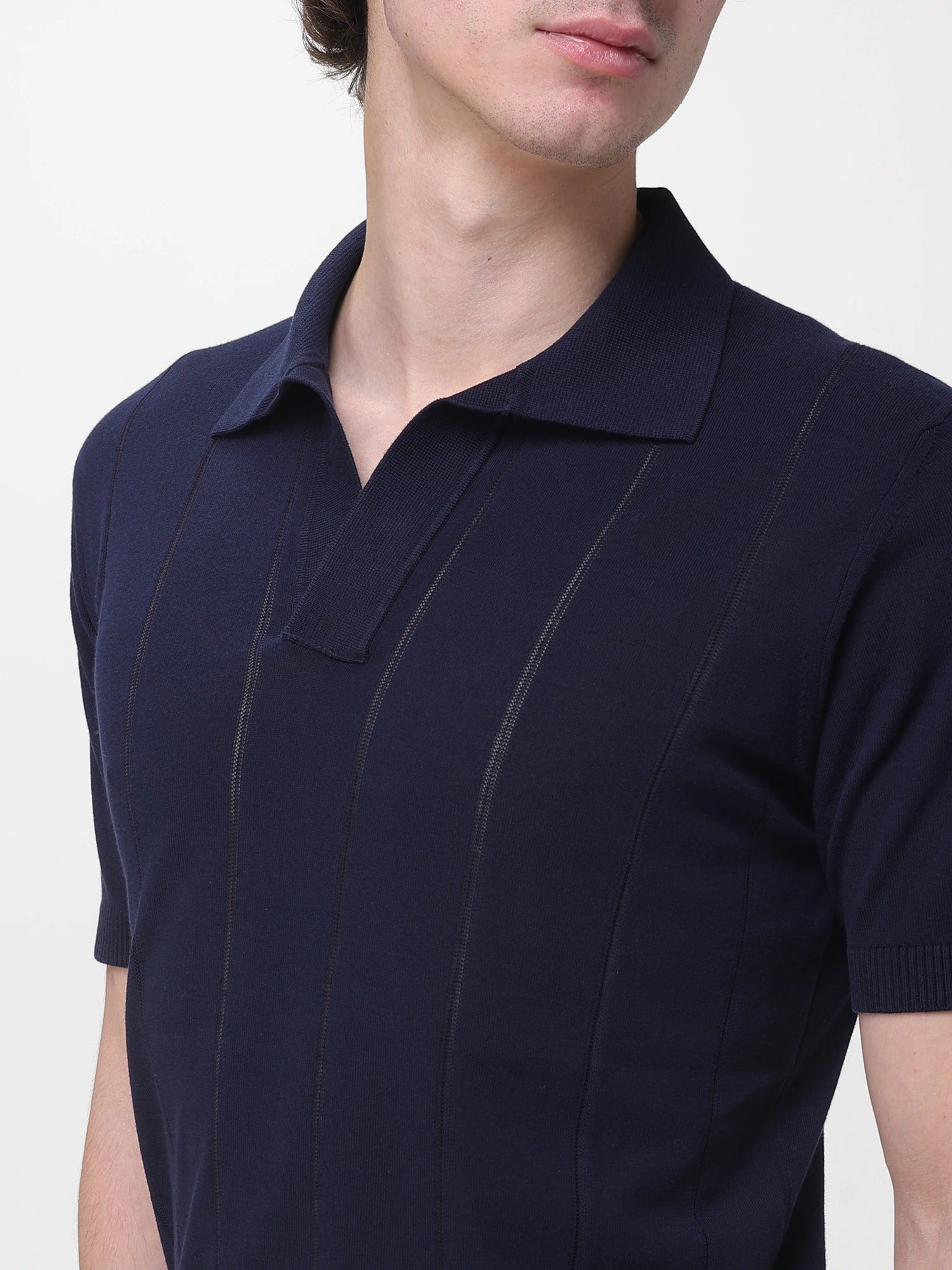 KANGRA Polo Uomo Cotone Coste Verticali-Blu