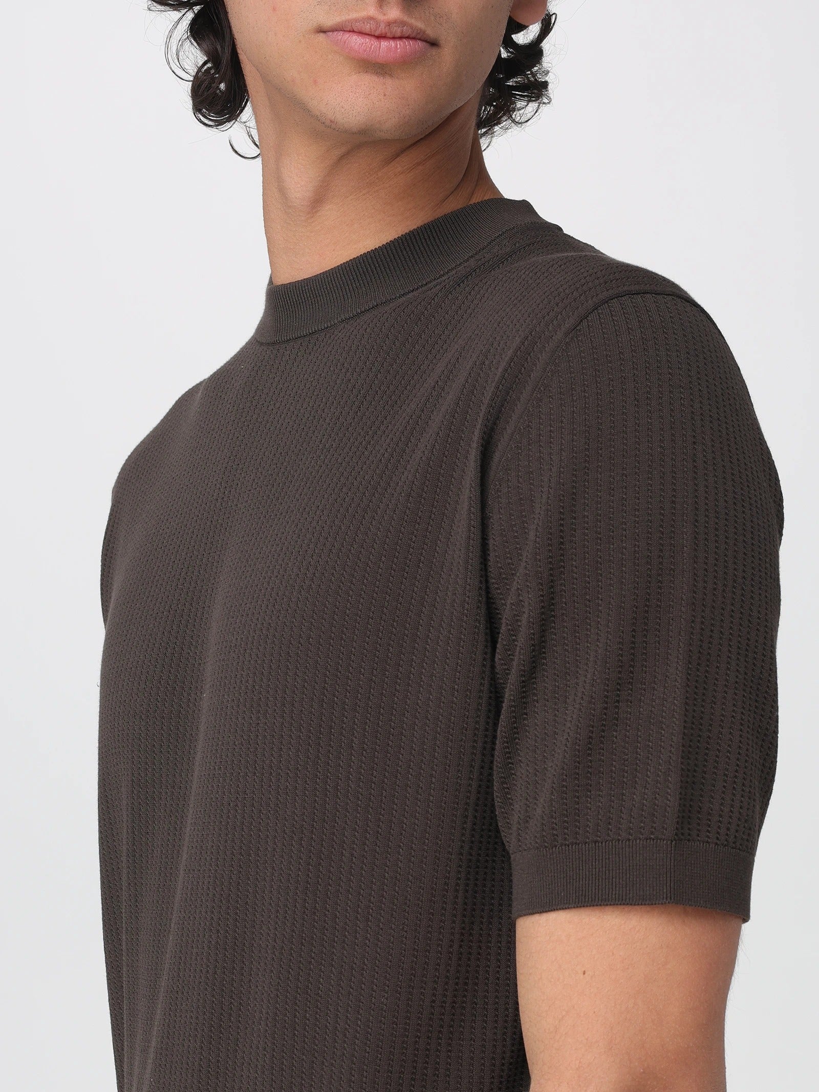 KANGRA Maglia Uomo Cotone Trecce Coste-Ebano