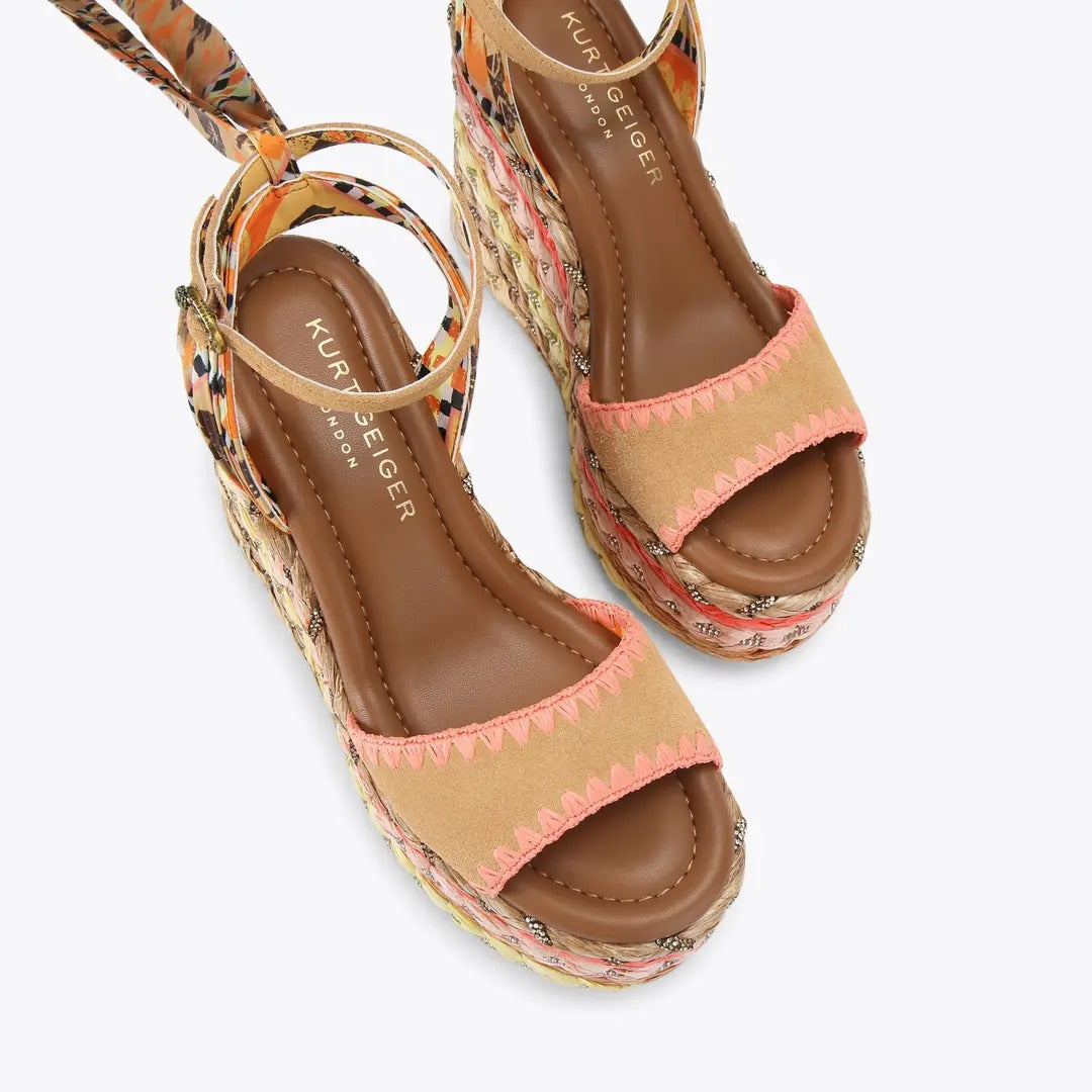 KURT GEIGER Sandalo Donna CHELSEA SCARF WEDGE HEEL-Mustard