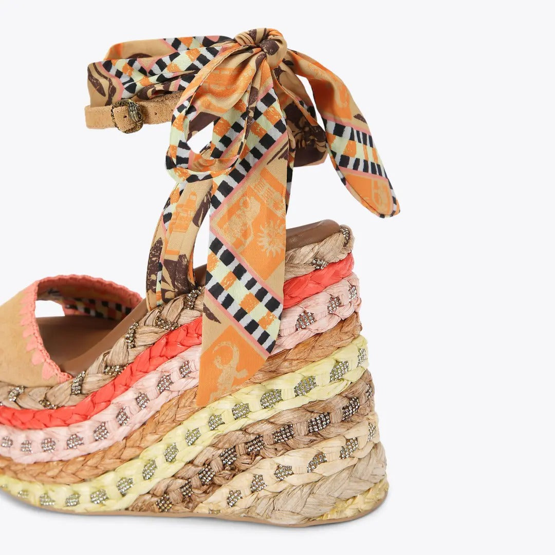 KURT GEIGER Sandalo Donna CHELSEA SCARF WEDGE HEEL-Mustard