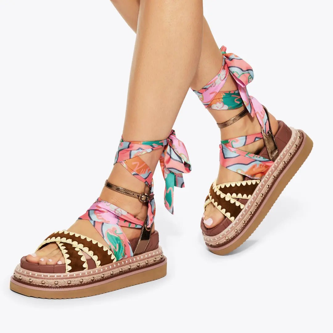 KURT GEIGER Sandalo Donna ORSON CROSS SCARF-Tan